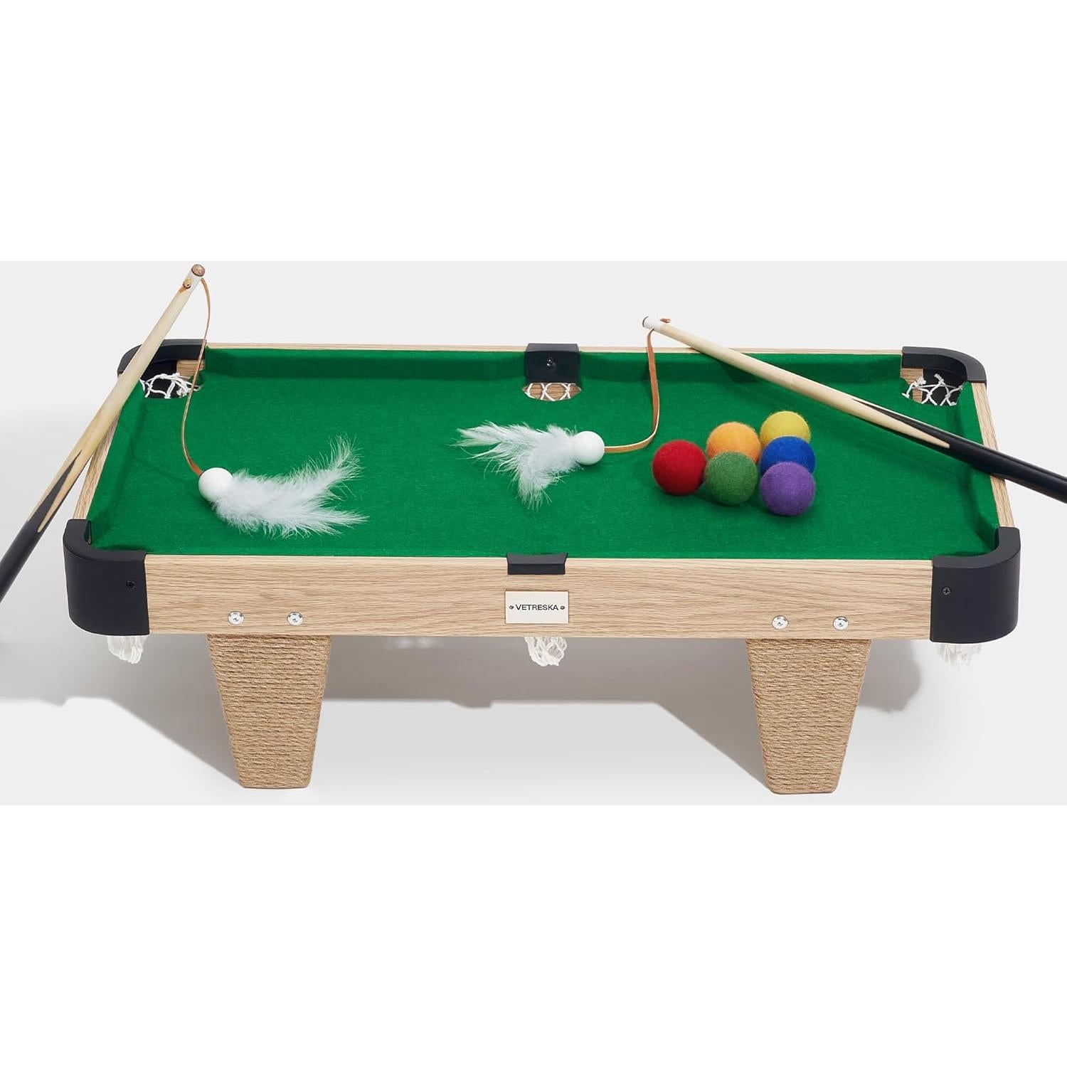 VETRESKA 4 in 1 Cat Toys Mini Pool Table, Gift for Cats, Feather Wand Toy Cat Billiard Ball Puzzle Toy, Pool Table with Scratching Post, Cat Interactive Exercise Play Rest Beds & Furniture