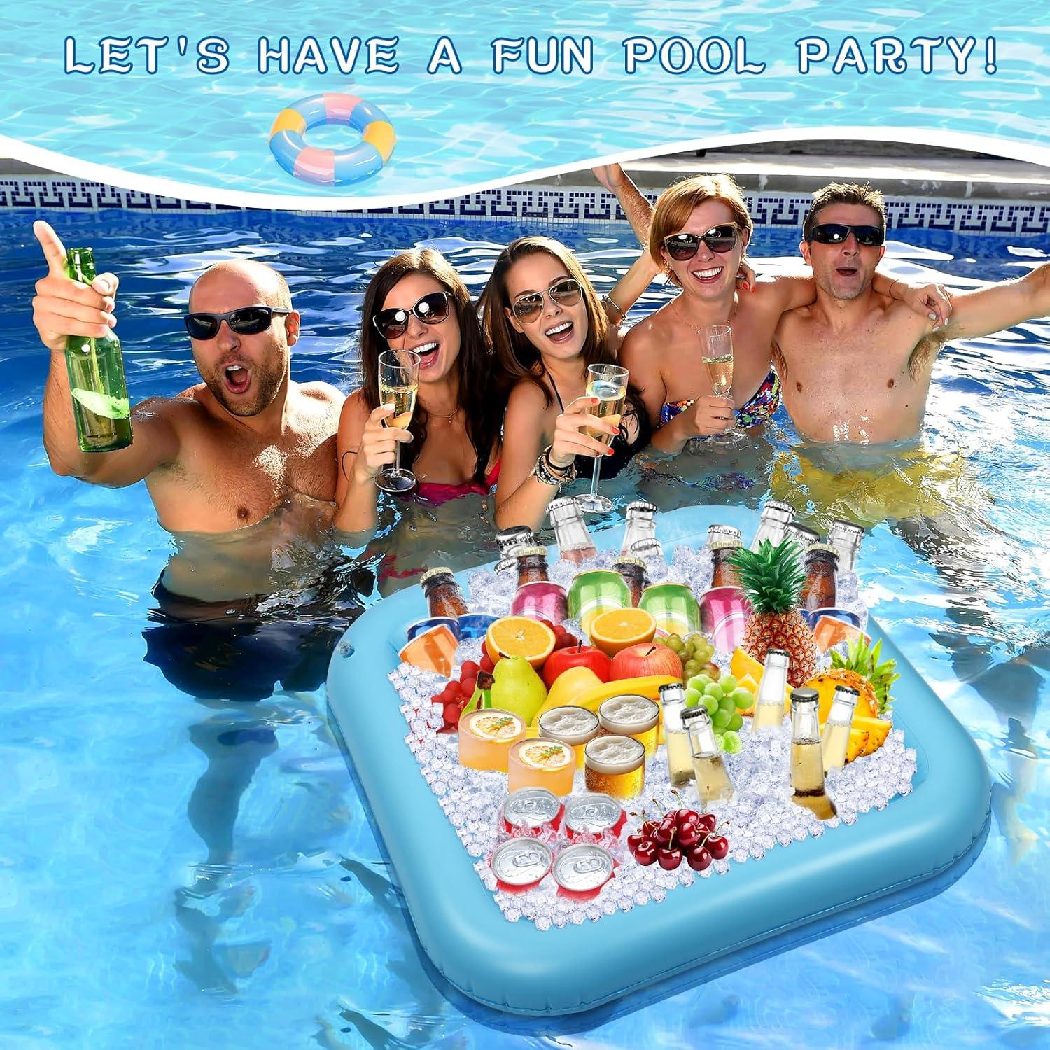 Floating Table for Pool Game with Waterproof Playing Cards, 35.5 x 35.5 in Floating Card Table for Pool, Inflatable Floating Pool Game Table for Adults Family Party (Blue)