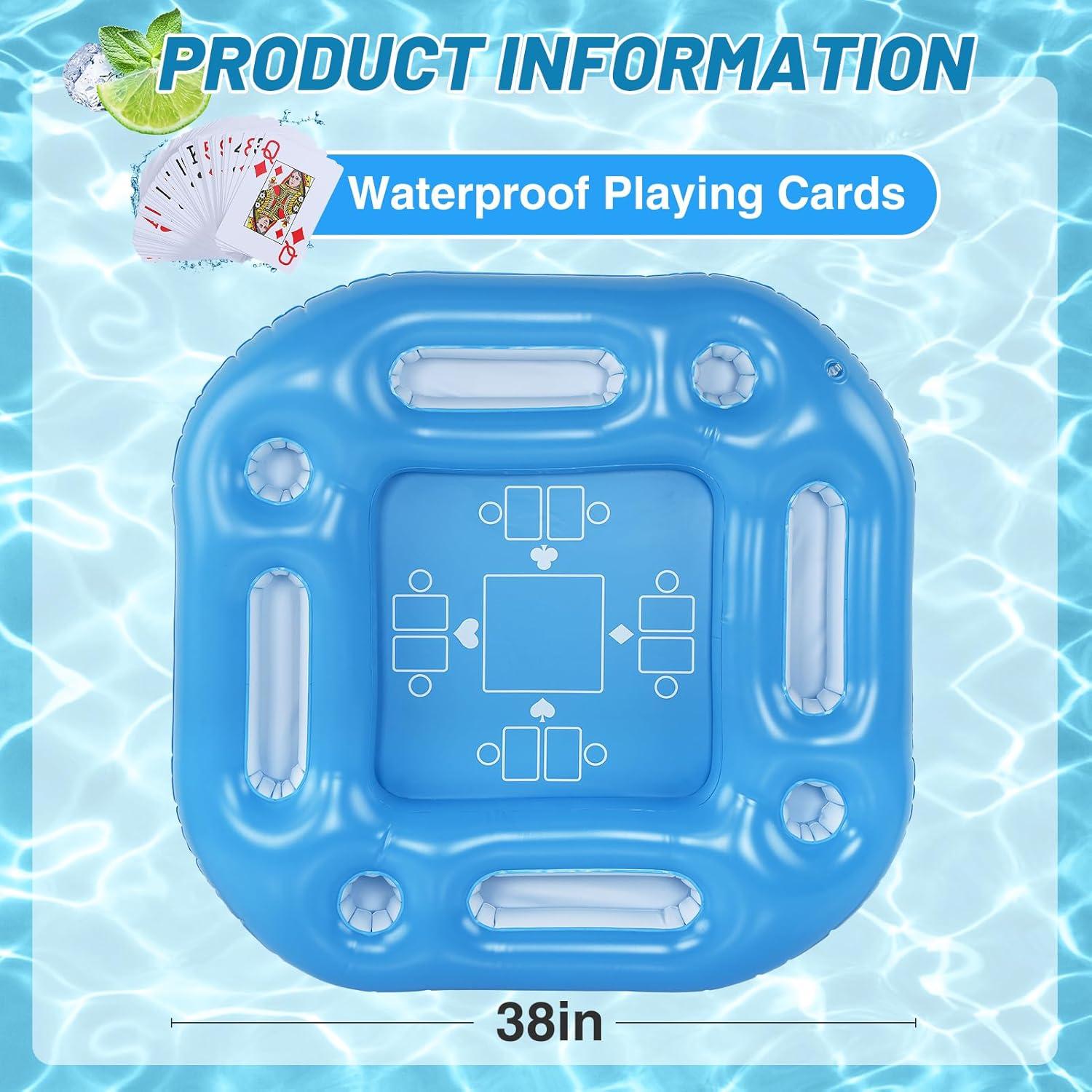 Floating Pool Game Table - Spacious Inflatable Board Games Table with Waterproof Playing Cards, Fun to Use Food Drink Bar for Adults Summer Pool Accessories