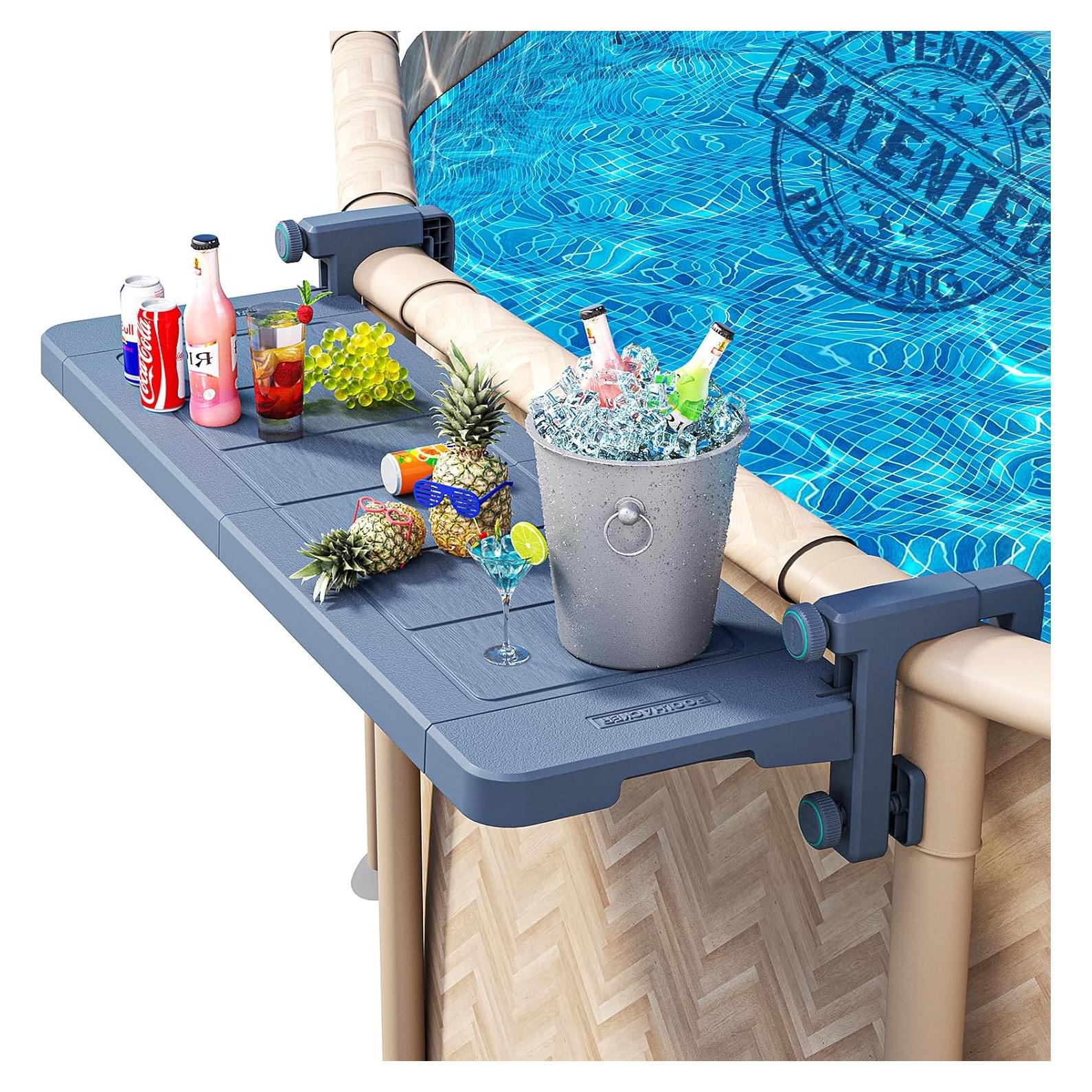 POOLHACKER Poolside Bar, [Original] Swim Up Bar Exclusively for Above-Ground Round Pools. Patio Poolside Table Smart Fold Easy Maintenance, Weather Resistant Stable Tabletop (Phantom Gray)