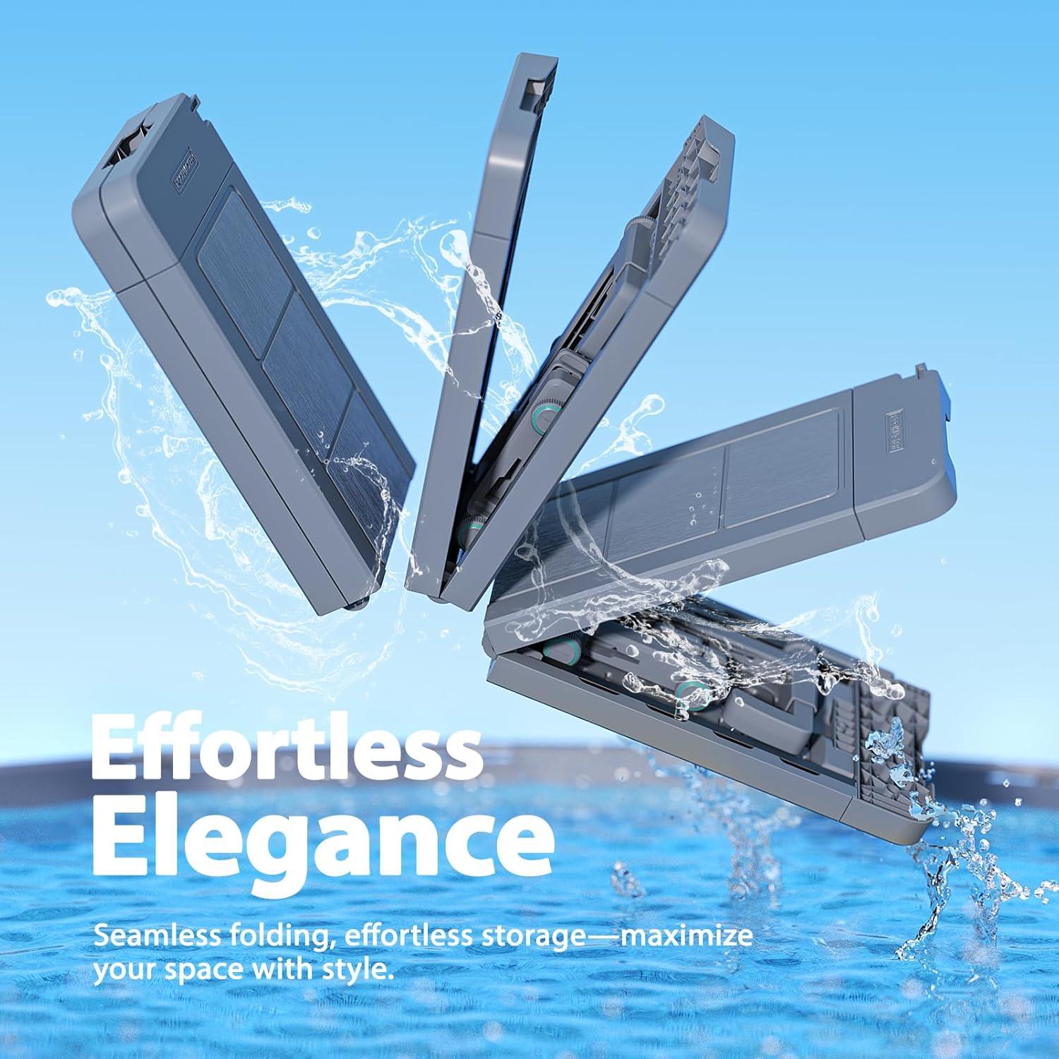 POOLHACKER Poolside Bar, [Original] Swim Up Bar Exclusively for Above-Ground Round Pools. Patio Poolside Table Smart Fold Easy Maintenance, Weather Resistant Stable Tabletop (Phantom Gray)