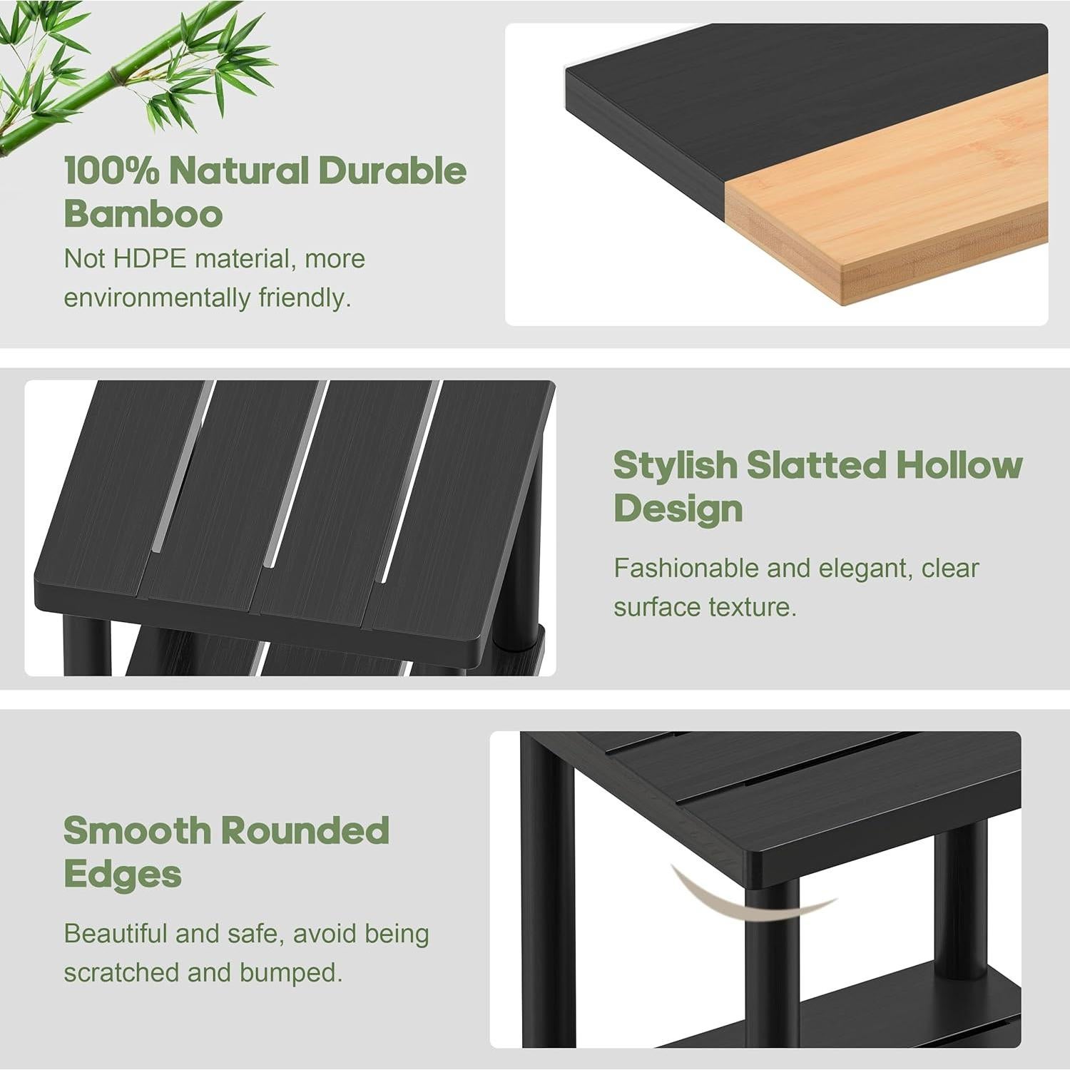 Mesa Lateral Exterior LEJANEOYE de Bambú 2 Niveles Negra