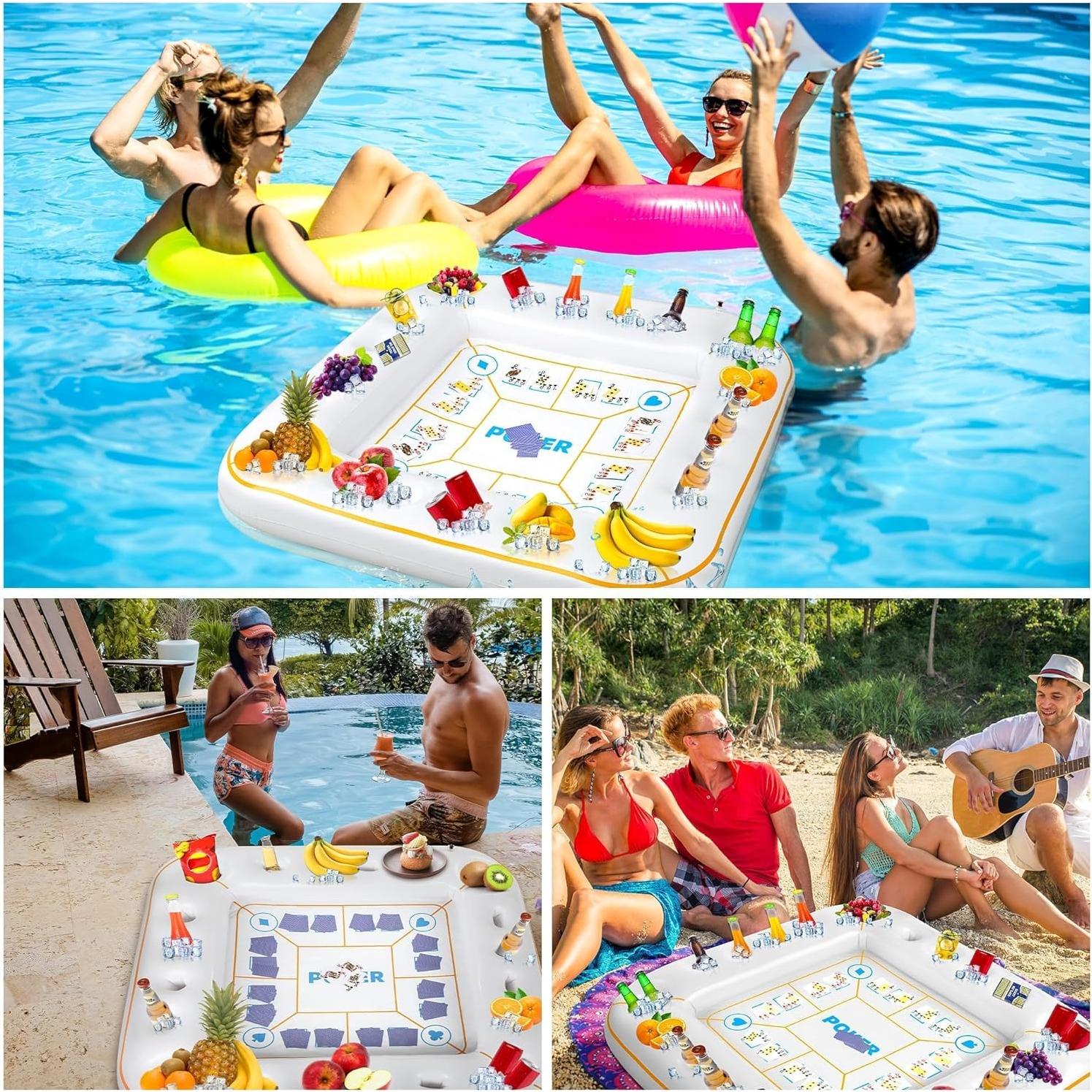 Mesa de Juego Inflable Elcoho 140x140 cm con Cartas y Soporte