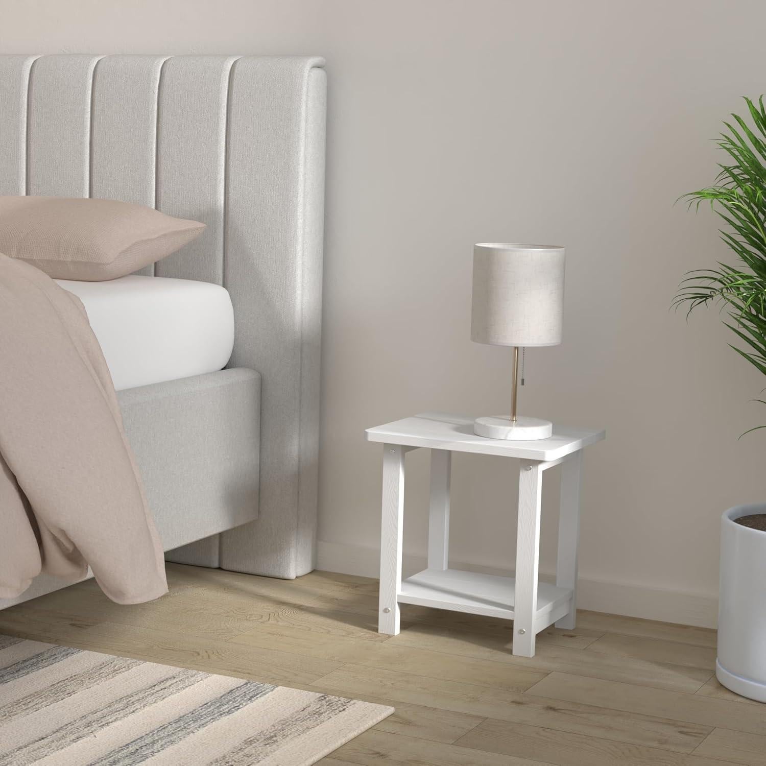 Mesa Lateral Exterior LUE BONA Blanca HDPS 2 Niveles 42.4 cm