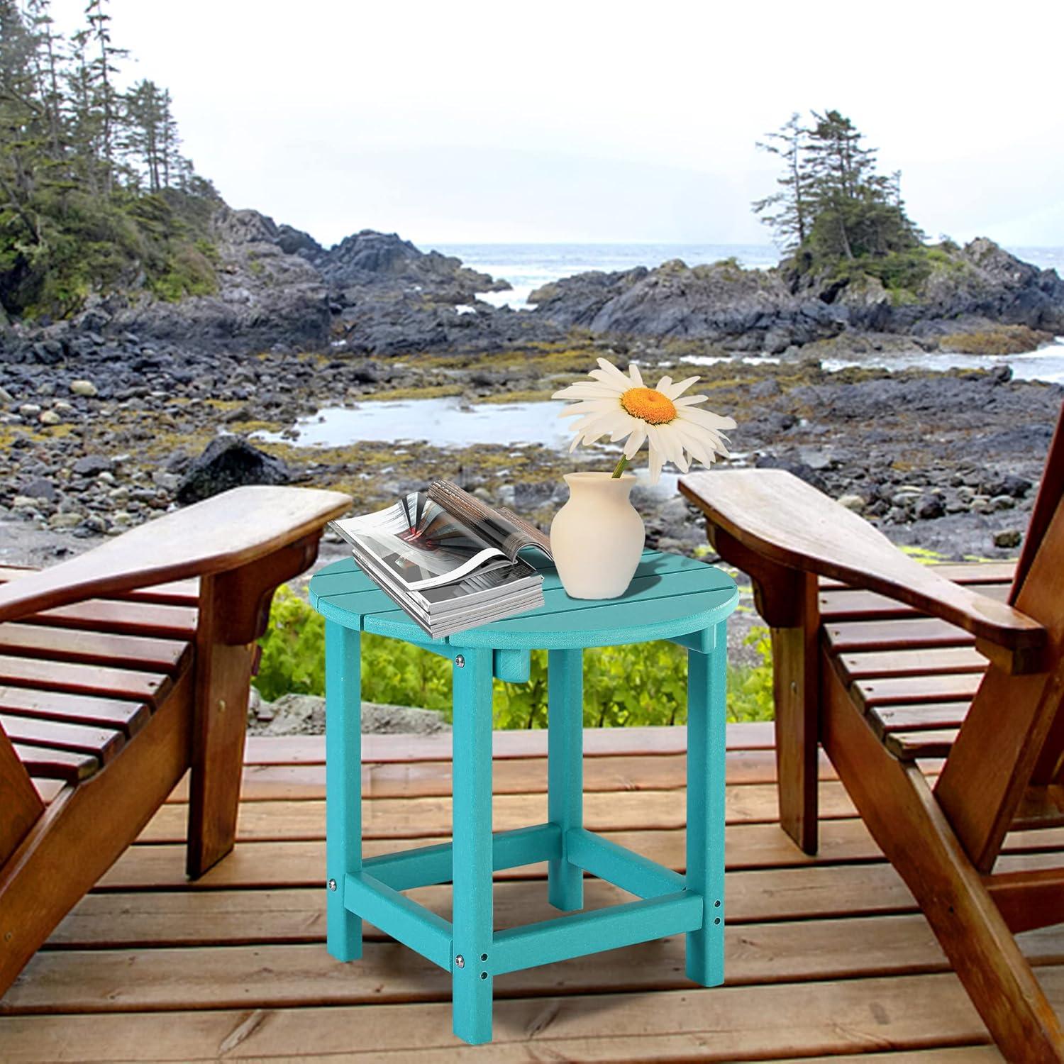 Mesa Lateral Redonda LZRS Turquesa para Patio y Jardín