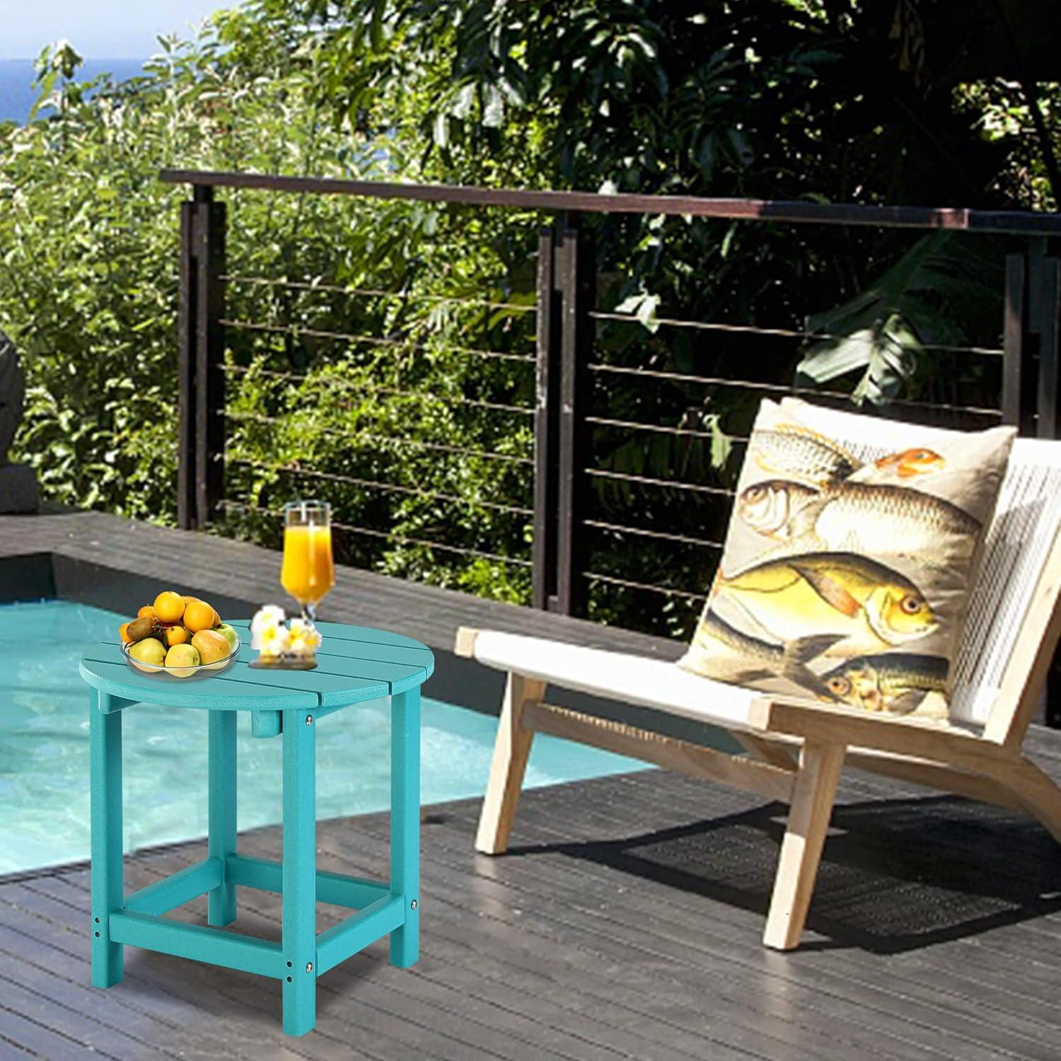 Mesa Lateral Redonda LZRS Turquesa para Patio y Jardín