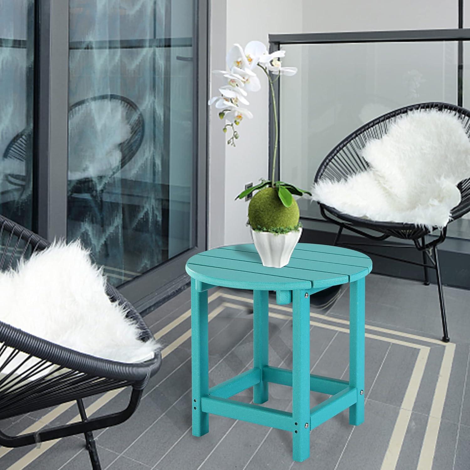 Mesa Lateral Redonda LZRS Turquesa para Patio y Jardín