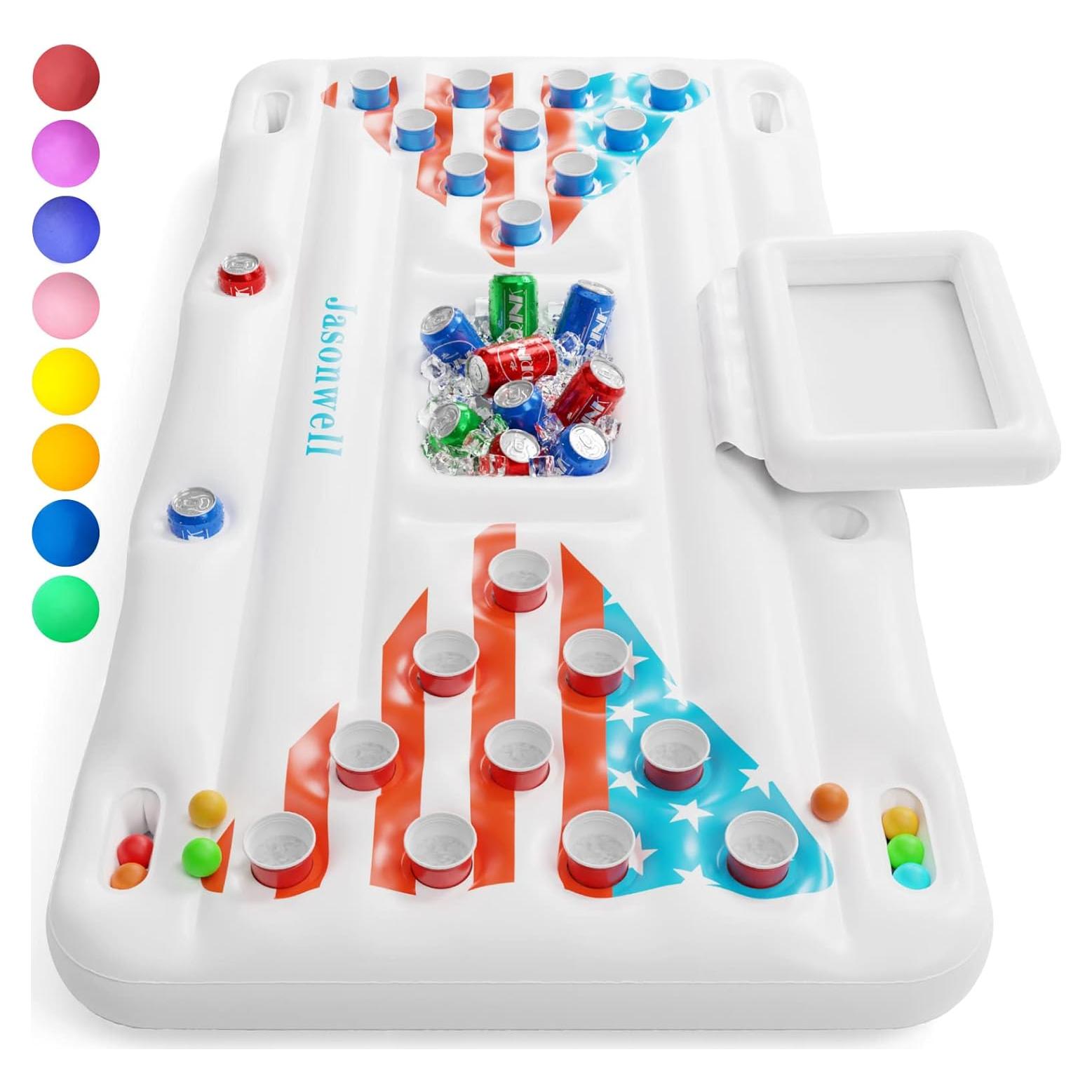 Flotador Inflable Beer Pong Jasonwell 1.83m con Cooler y 8 Pelotas