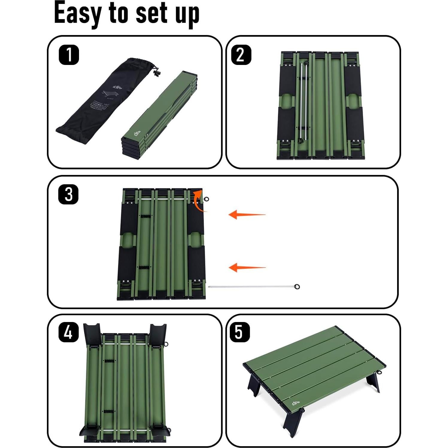 Mesa Plegable Compacta iClimb IC703707 Aluminio Verde 12.7cm