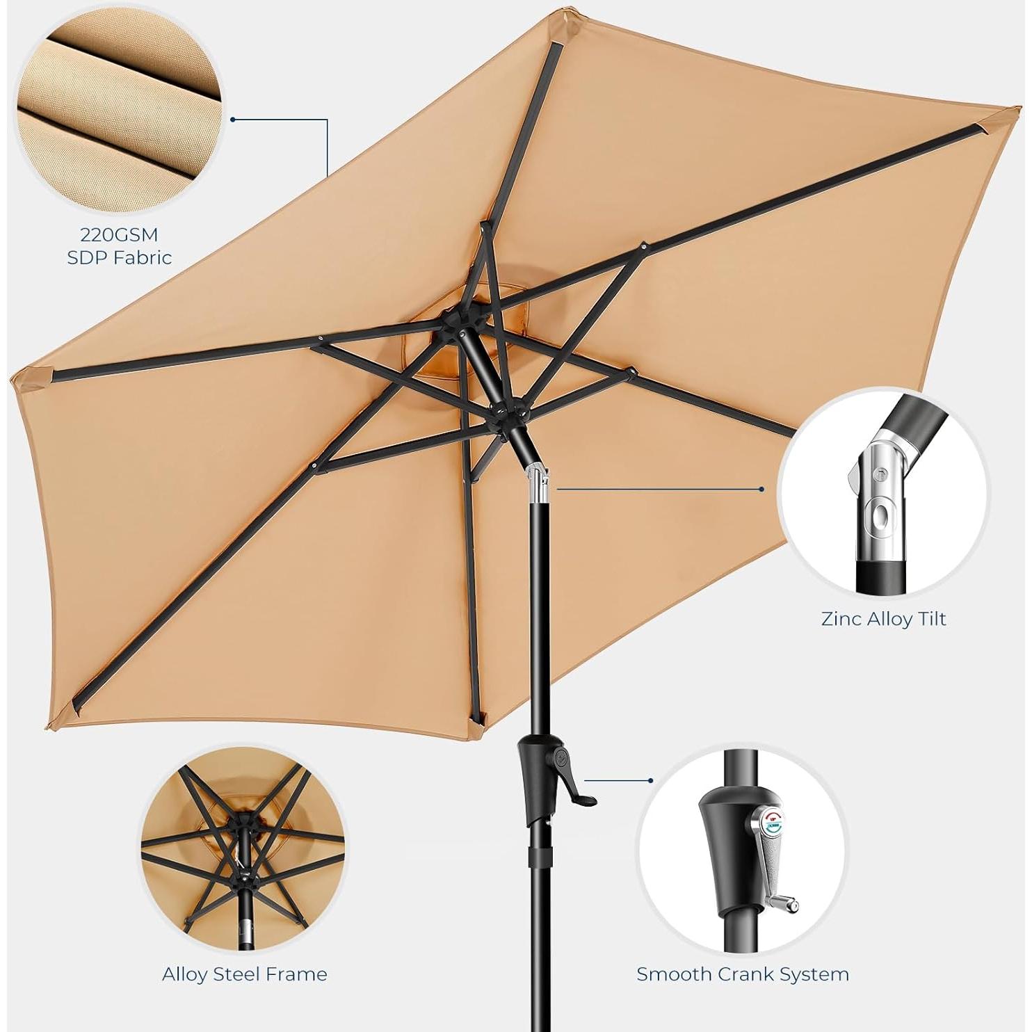 Paraguas de Patio HOMSHADE 9 pies Beige con Protección UV UPF50+