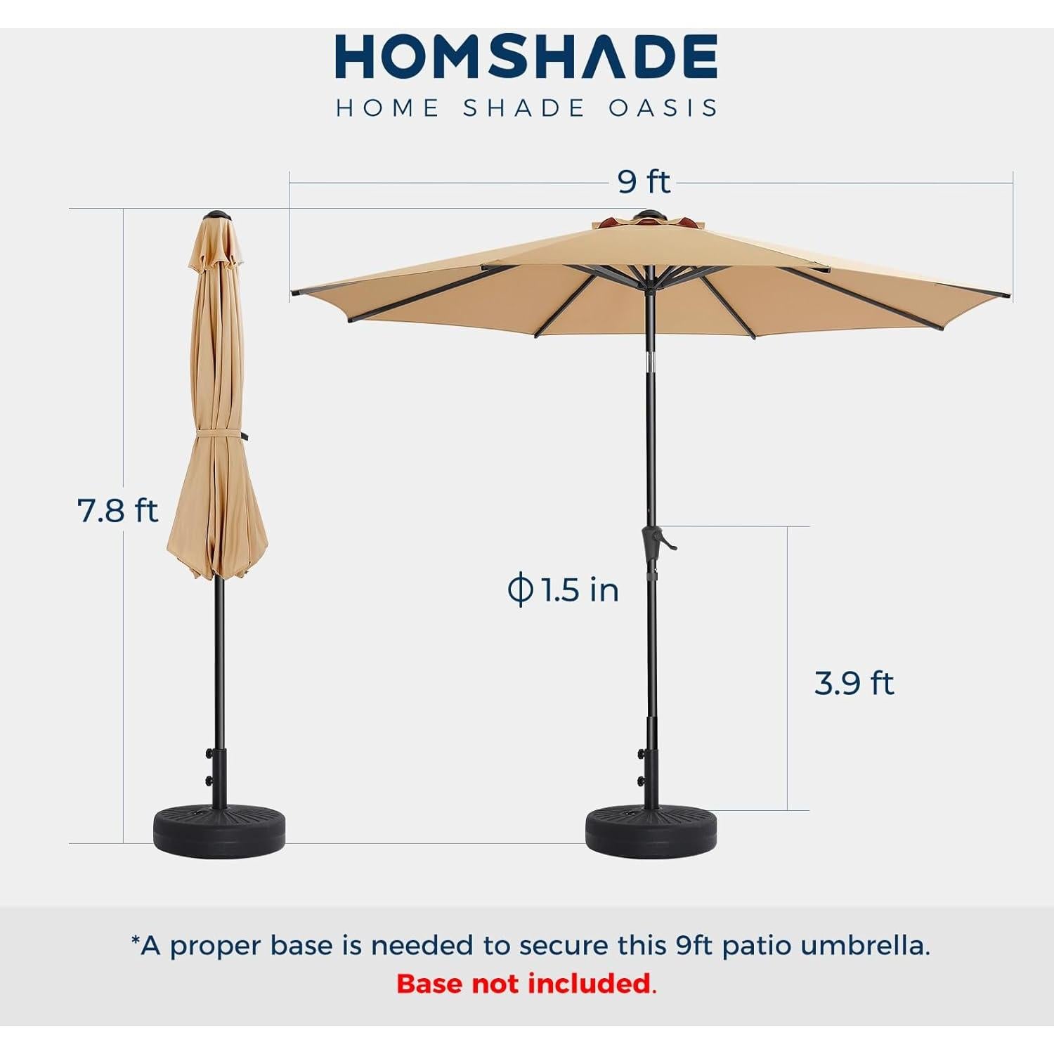 Paraguas de Patio HOMSHADE 9 pies Beige con Protección UV UPF50+