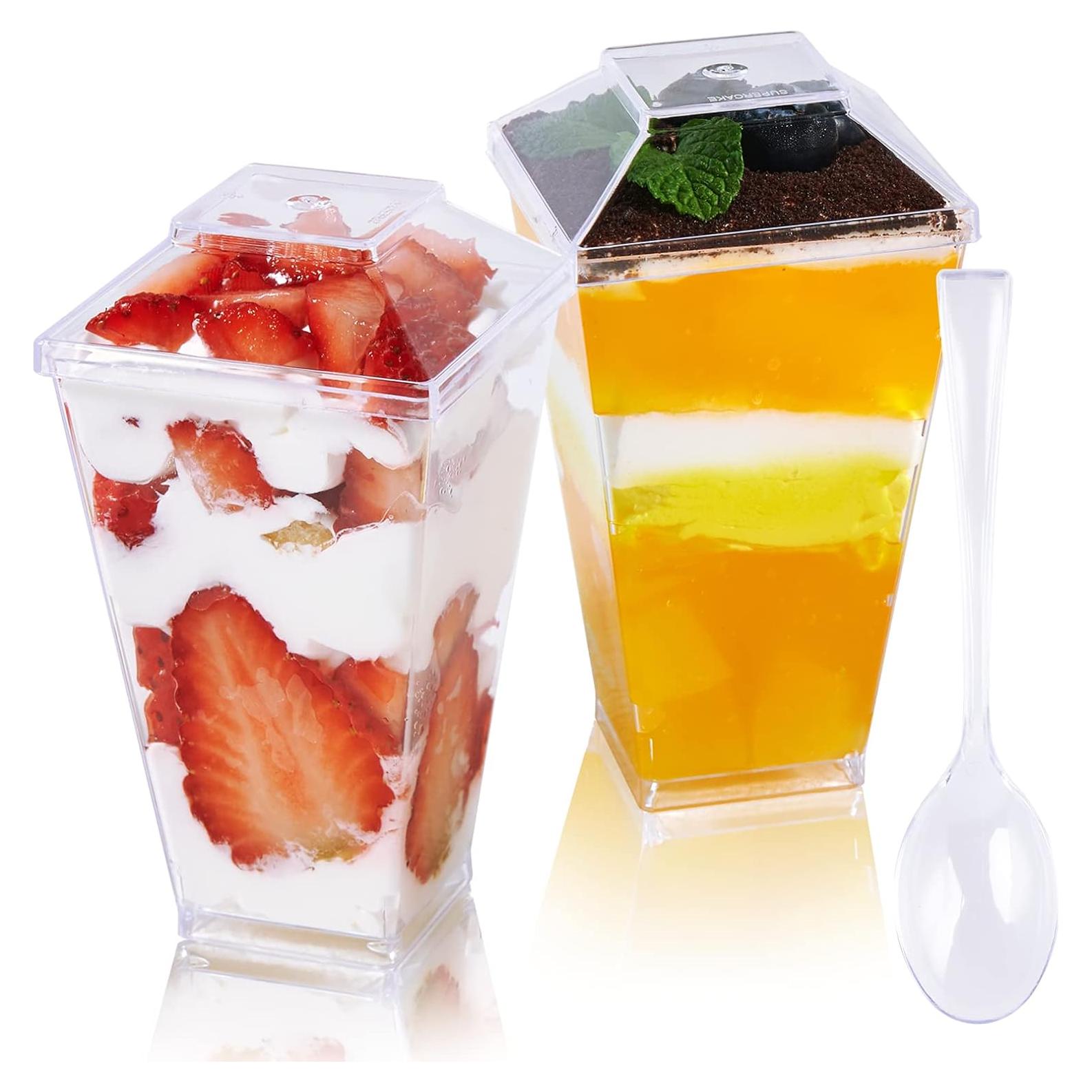 JOLLY CHEF 100 Copas de Postre Mini 3 oz Plástico Claro Cuadradas