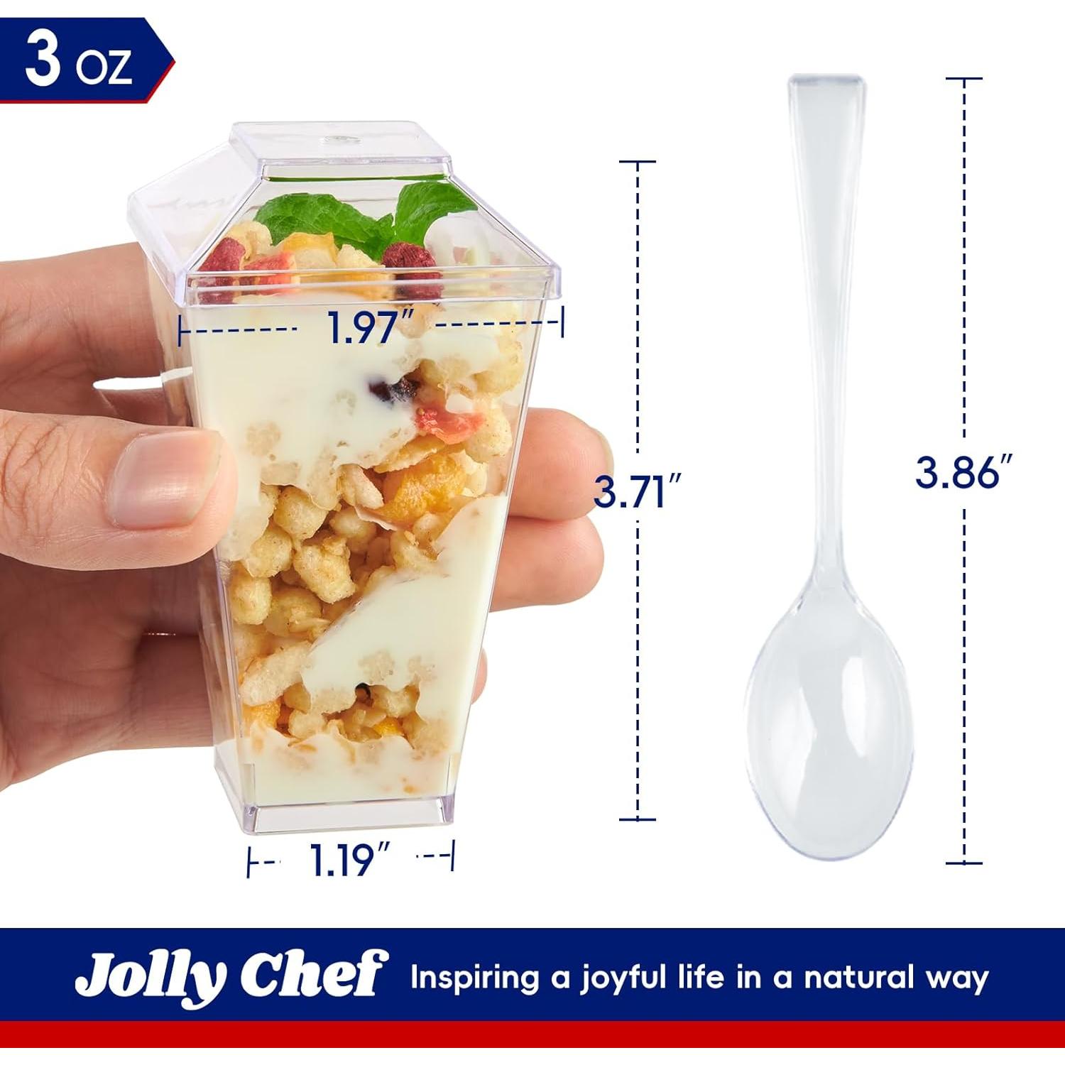 JOLLY CHEF 100 Copas de Postre Mini 3 oz Plástico Claro Cuadradas