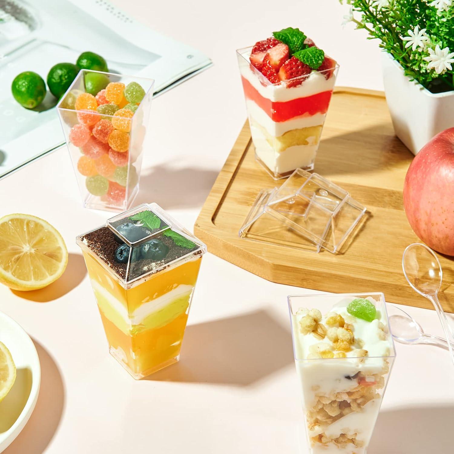 JOLLY CHEF 100 Copas de Postre Mini 3 oz Plástico Claro Cuadradas