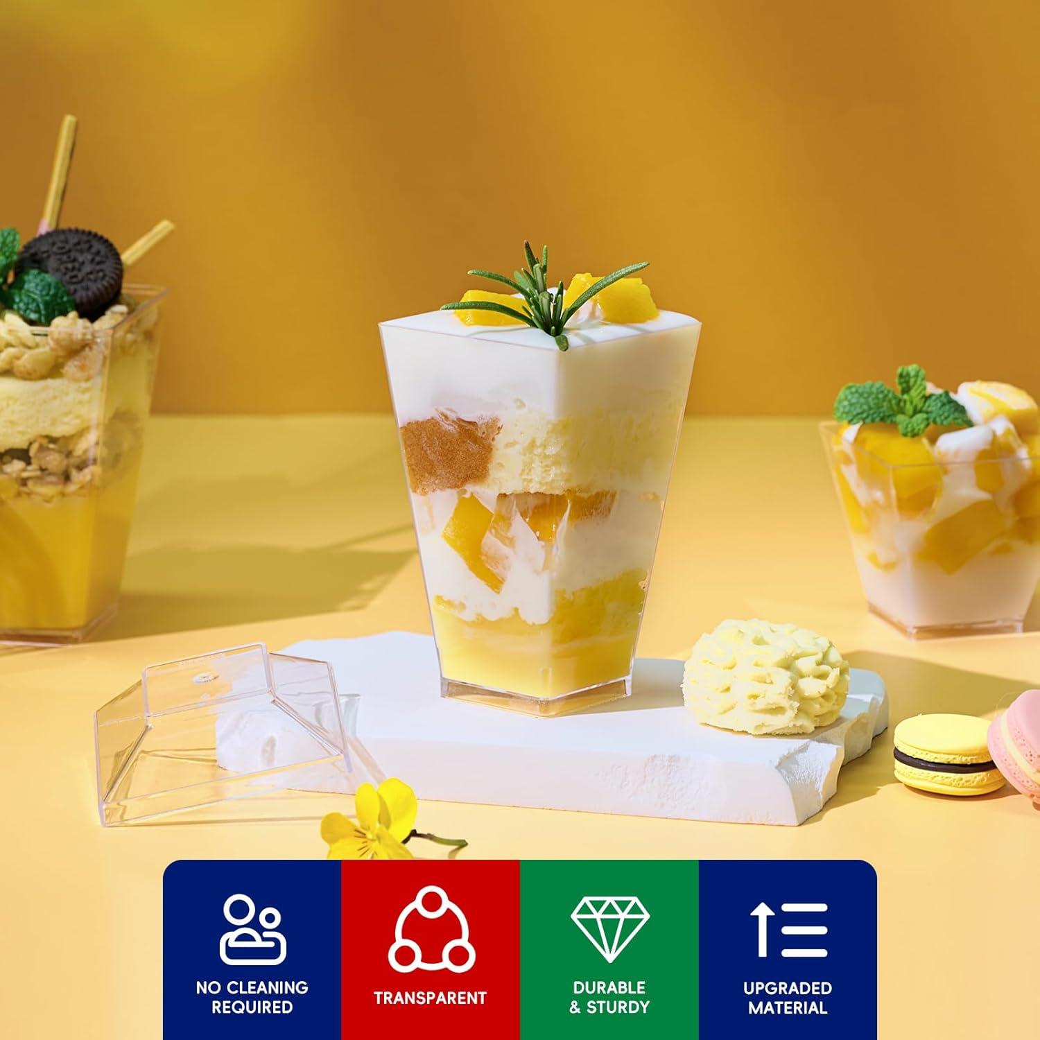 JOLLY CHEF 100 Copas de Postre Mini 3 oz Plástico Claro Cuadradas