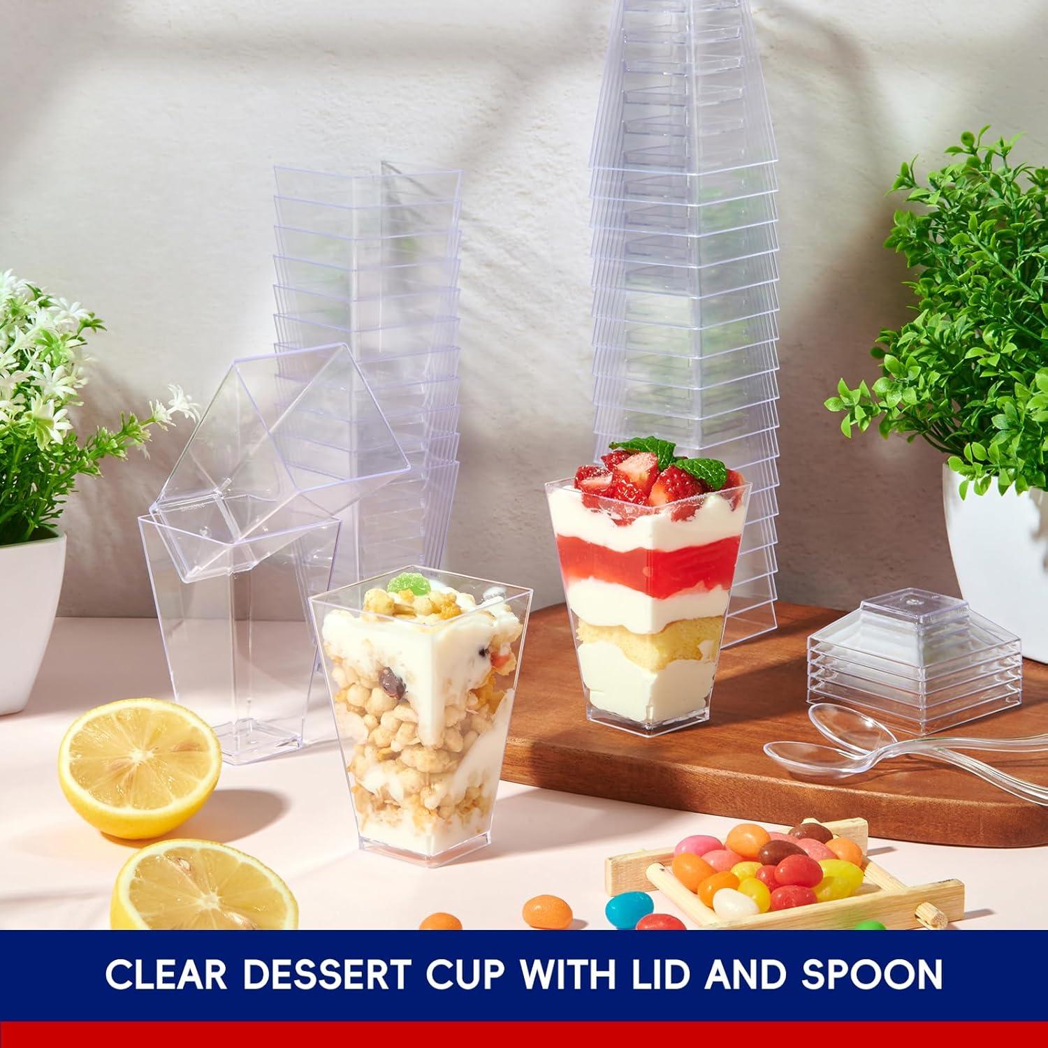 JOLLY CHEF 100 Copas de Postre Mini 3 oz Plástico Claro Cuadradas