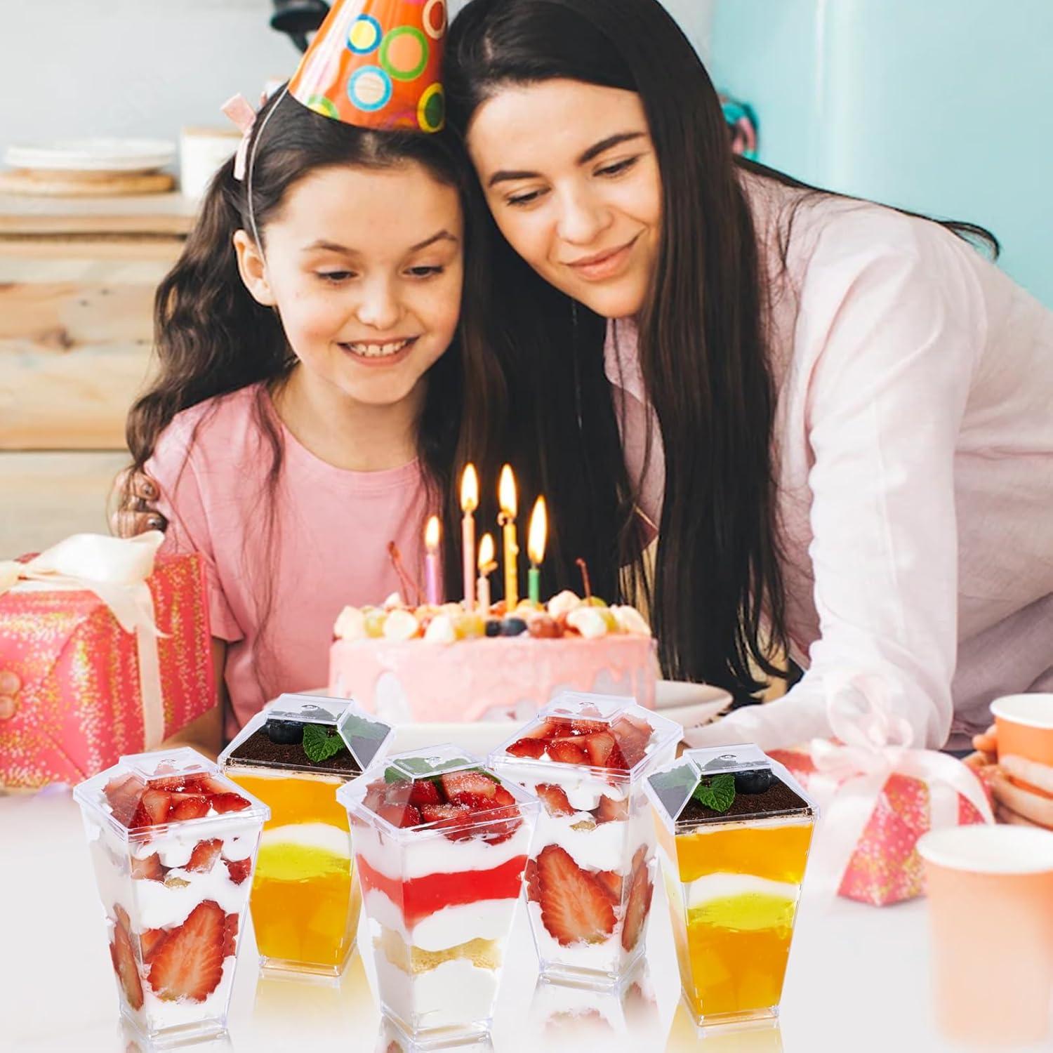 JOLLY CHEF 100 Copas de Postre Mini 3 oz Plástico Claro Cuadradas