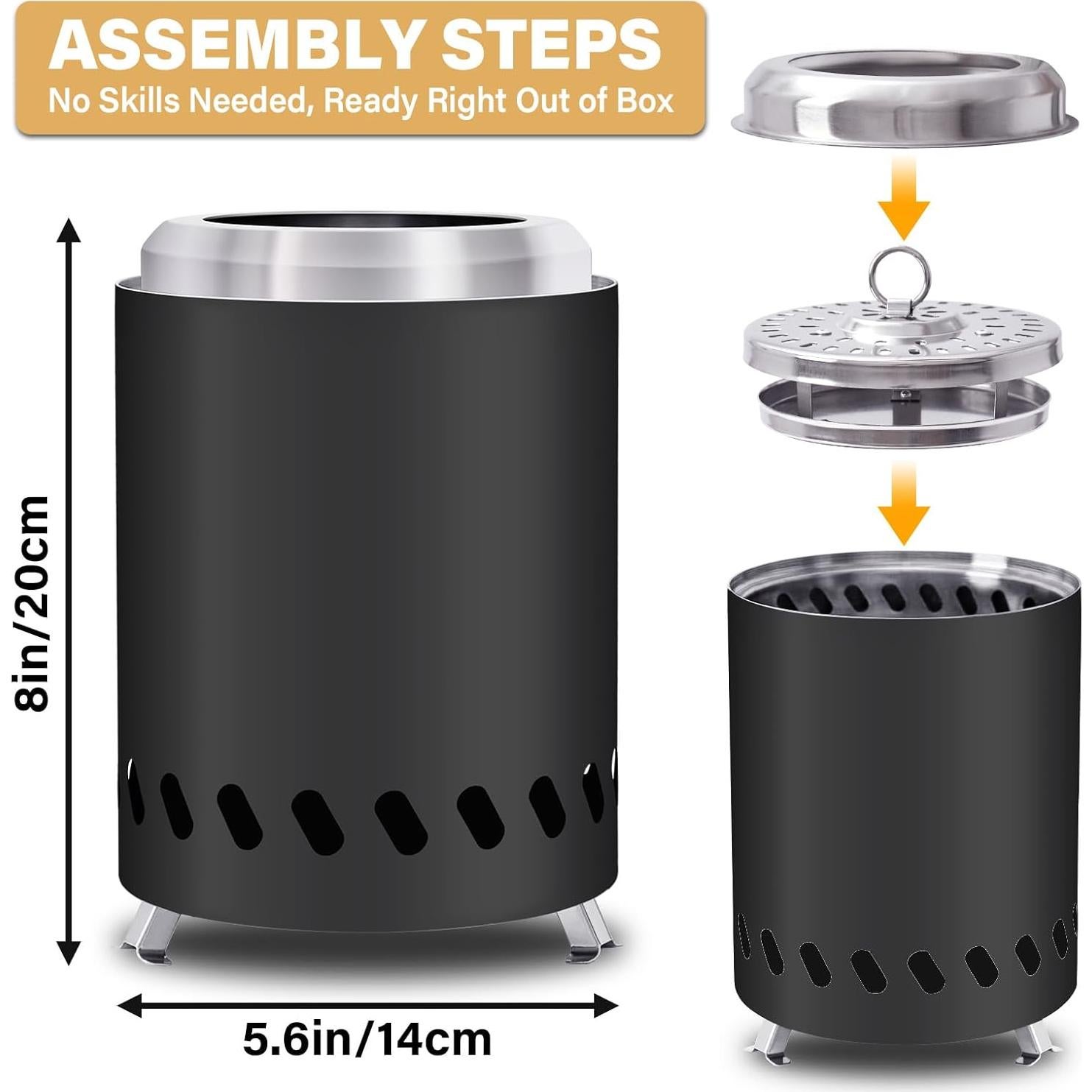 Fogata de Mesa HGD Sin Humo 20 cm Acero Inoxidable Negra