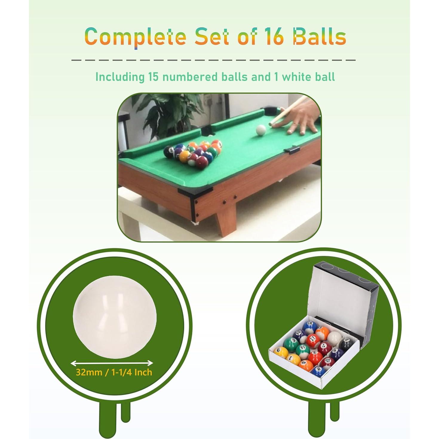 Set de 16 Mini Bolas de Billar Luqeeg 32 mm para Entrenamiento