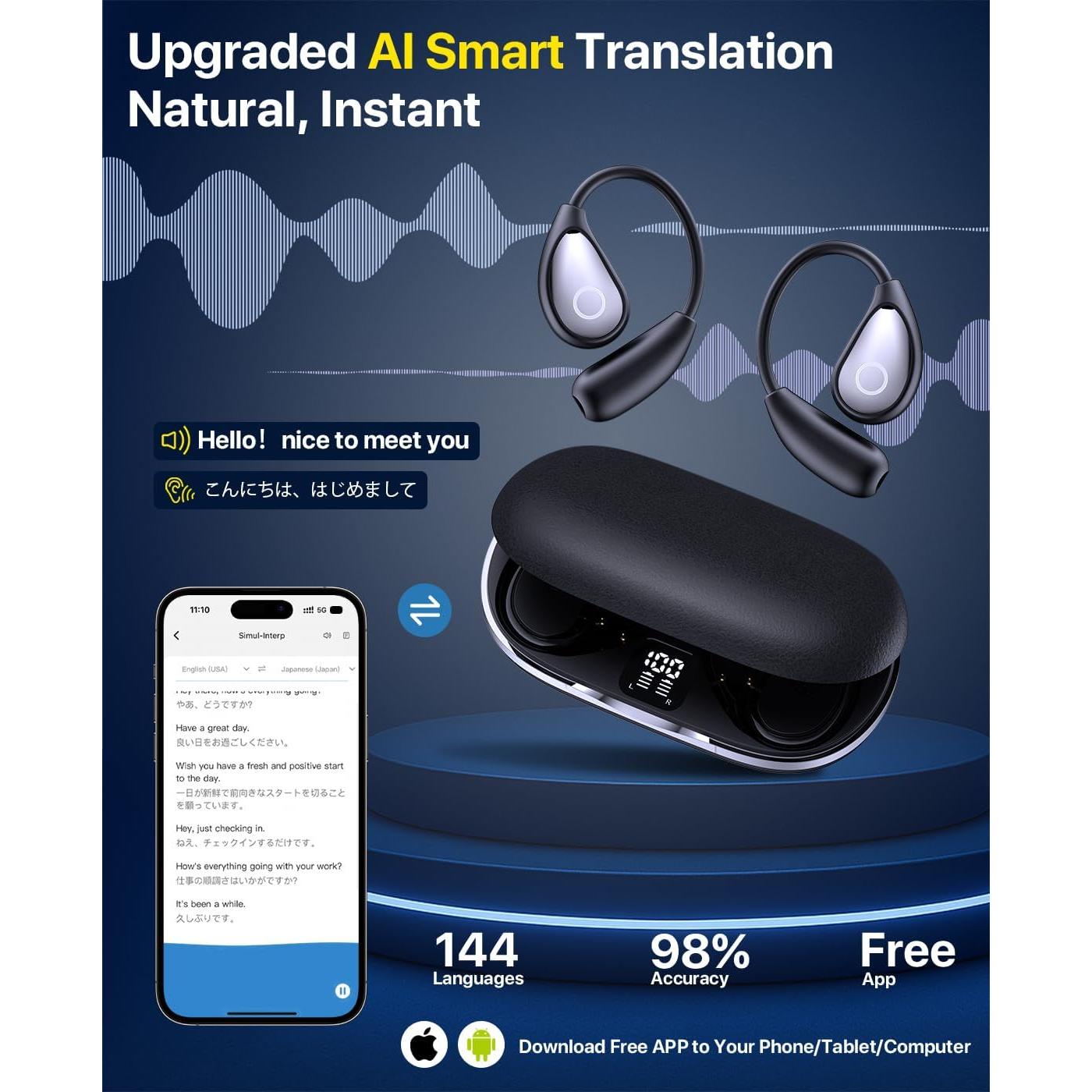 Auriculares Traductores ZYDIIE AI 144 Idiomas Bluetooth Negro