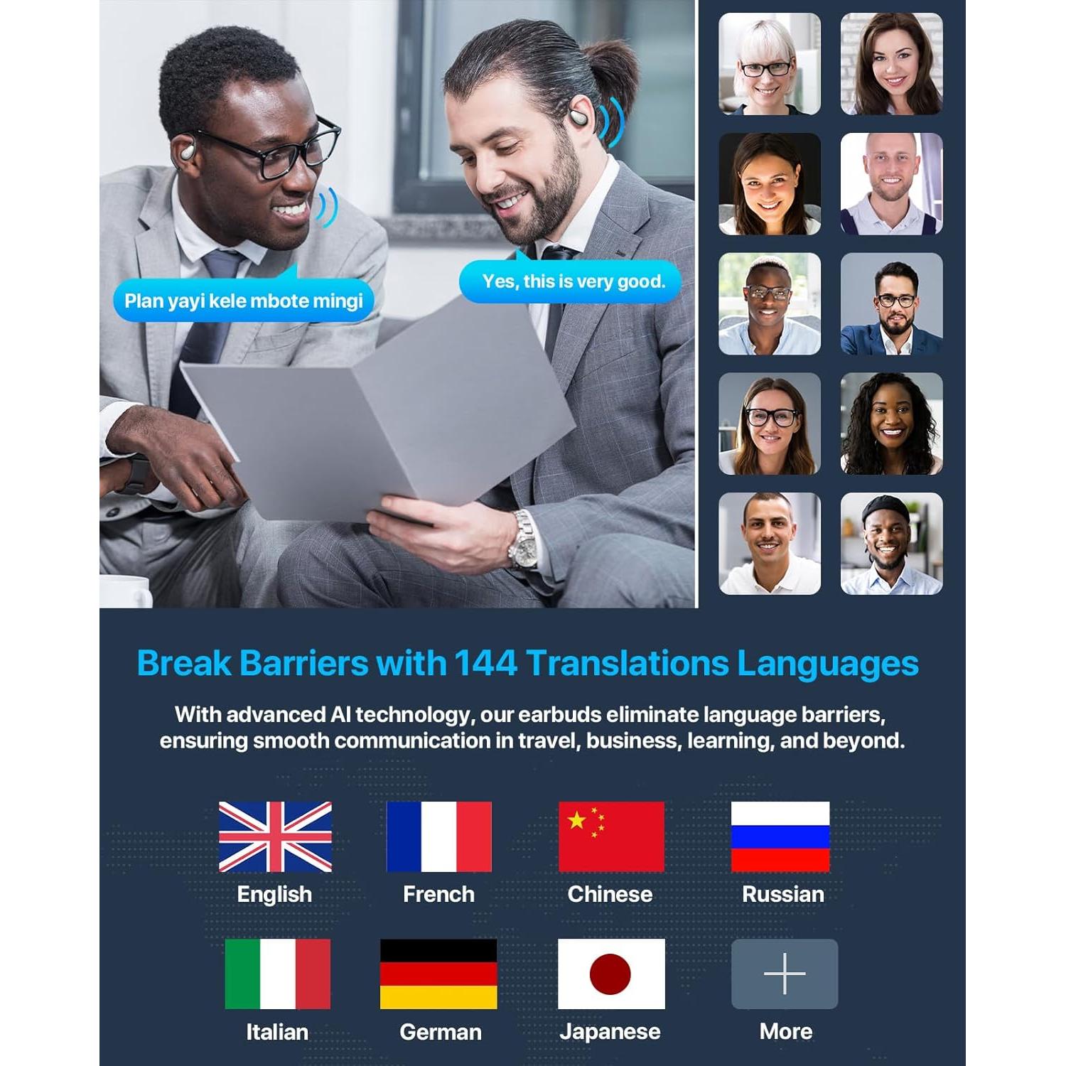 Auriculares Traductores ZYDIIE AI 144 Idiomas Bluetooth Negro