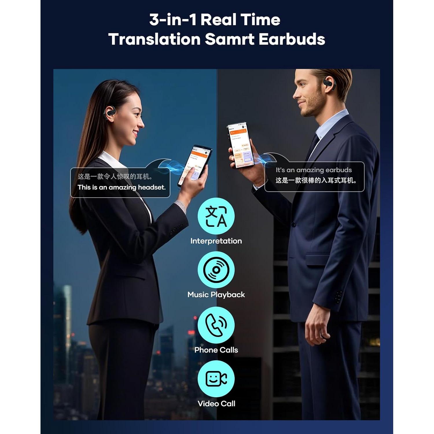 Auriculares de Traducción AI Prwtso M114 Bluetooth 144 Idiomas