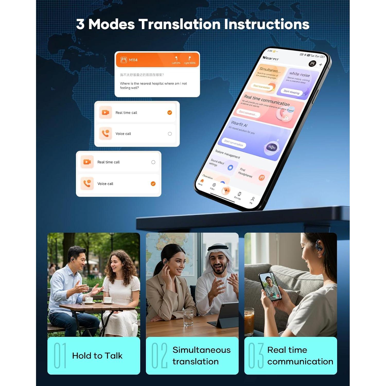 Auriculares de Traducción AI Prwtso M114 Bluetooth 144 Idiomas
