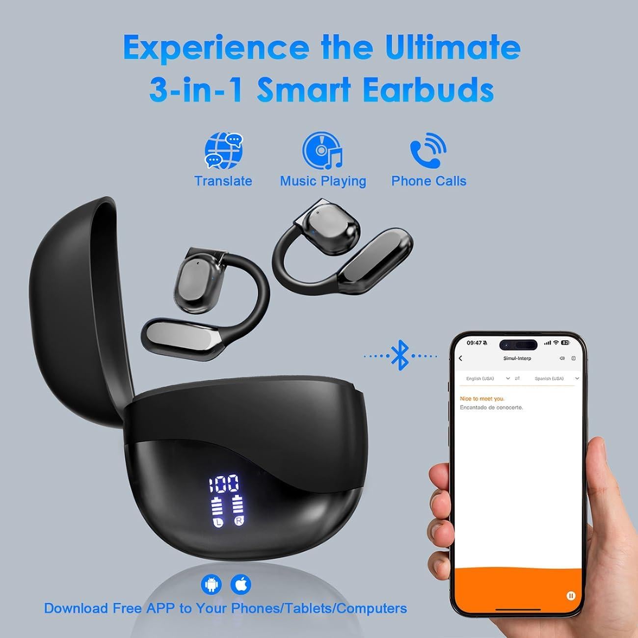 Auriculares Traductores Inalámbricos MWIRB M62 144 Idiomas Negro