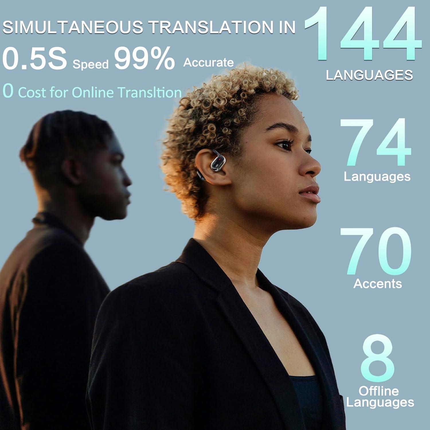 Auriculares de Traducción Beviliu 3-en-1 Inalámbricos Negro