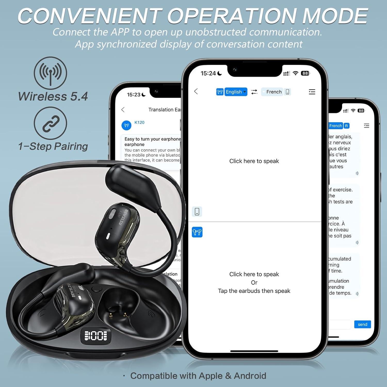 Auriculares de Traducción Beviliu 3-en-1 Inalámbricos Negro