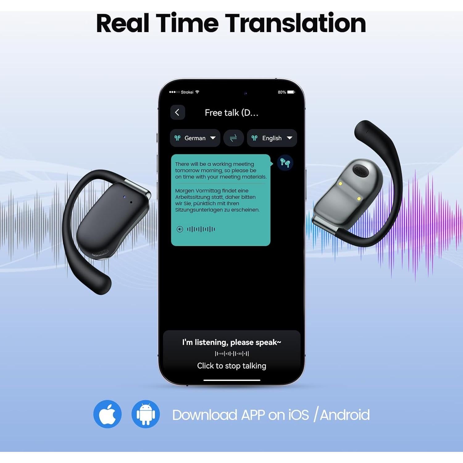 Auriculares Traductores AI PocBuds OW7 164 Idiomas 80H