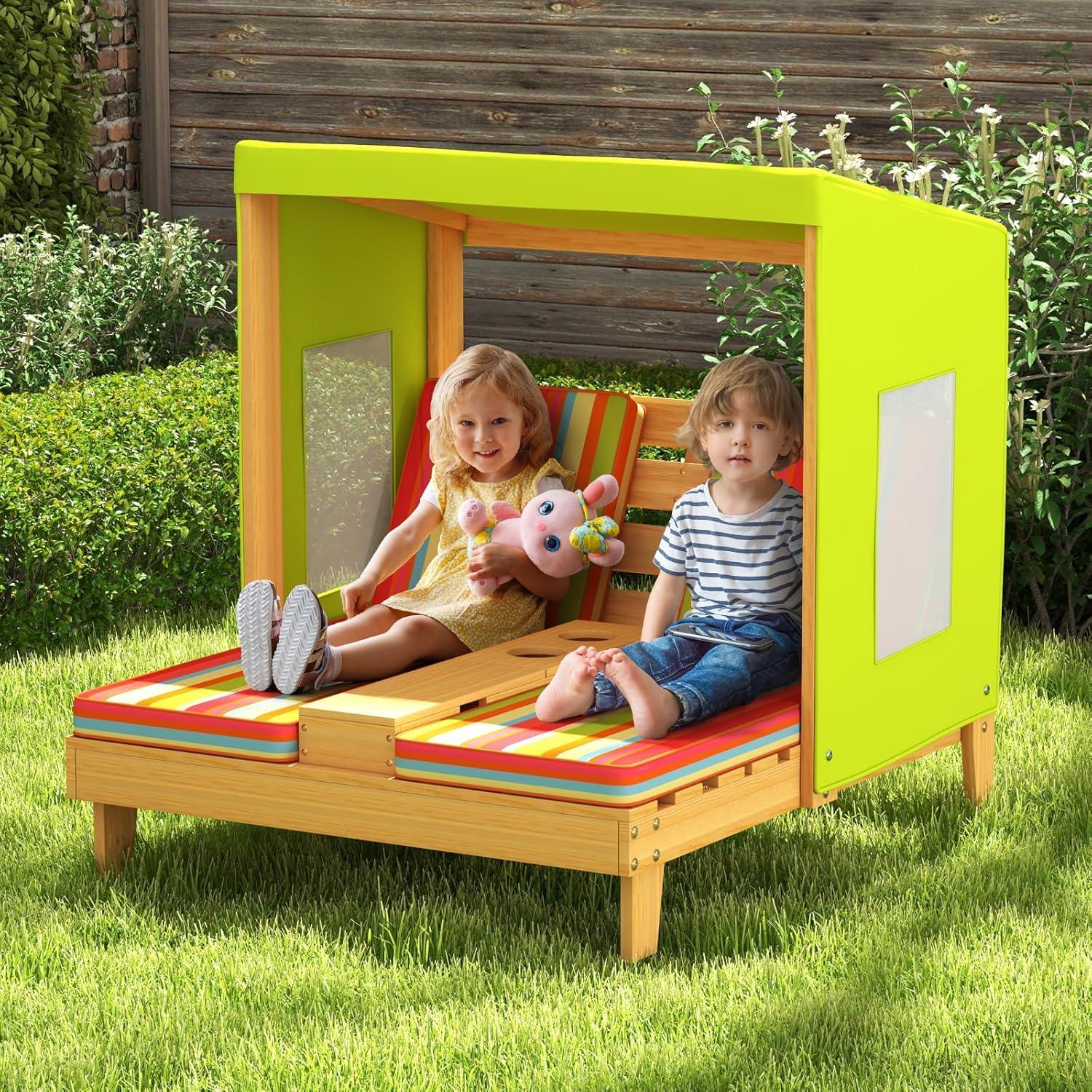 Silla Lounge Doble para Niños HONEY JOY con Dosel y Portavasos