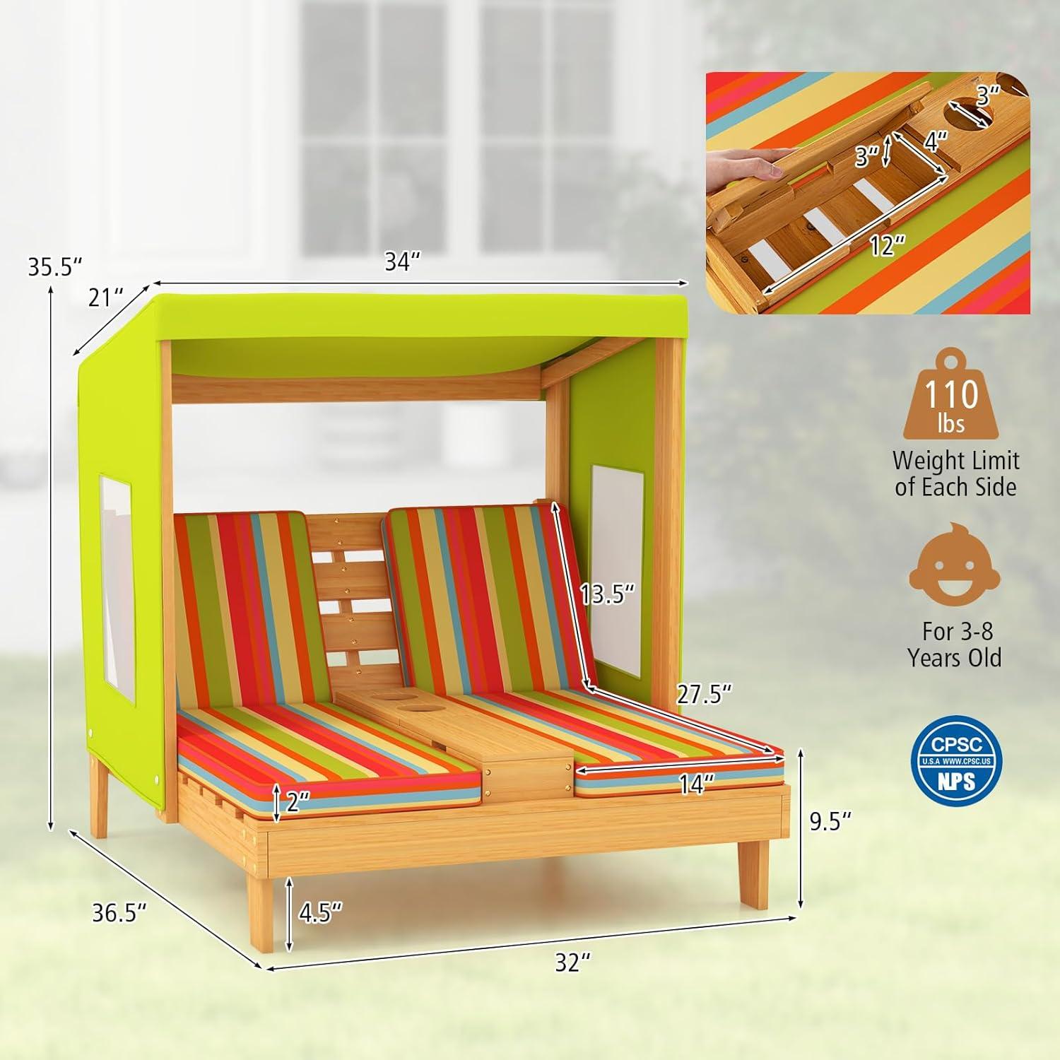 Silla Lounge Doble para Niños HONEY JOY con Dosel y Portavasos