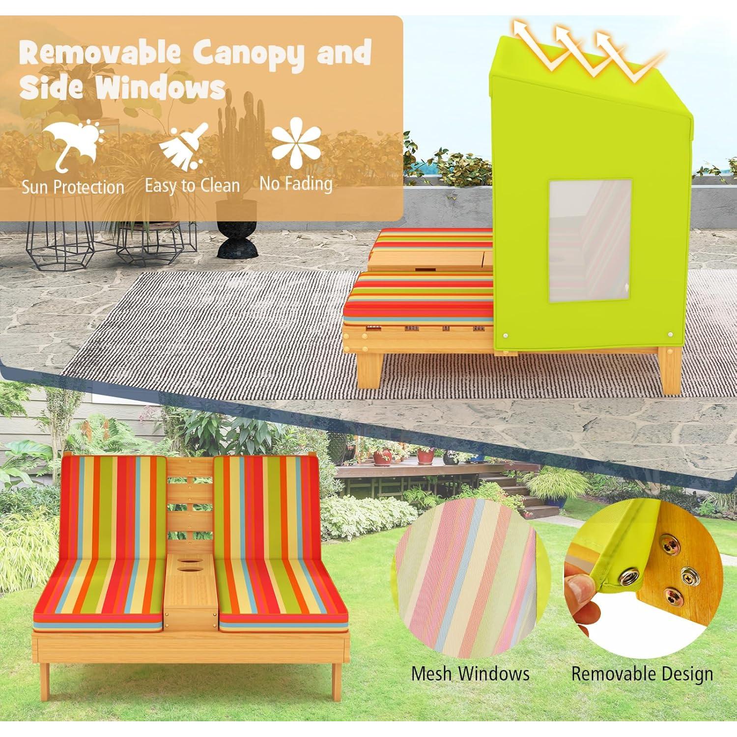 Silla Lounge Doble para Niños HONEY JOY con Dosel y Portavasos