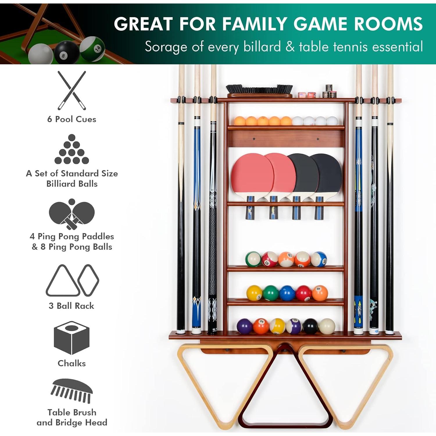 Soporte para Palos de Billar y Ping Pong XCSOURCE 2-en-1 Madera