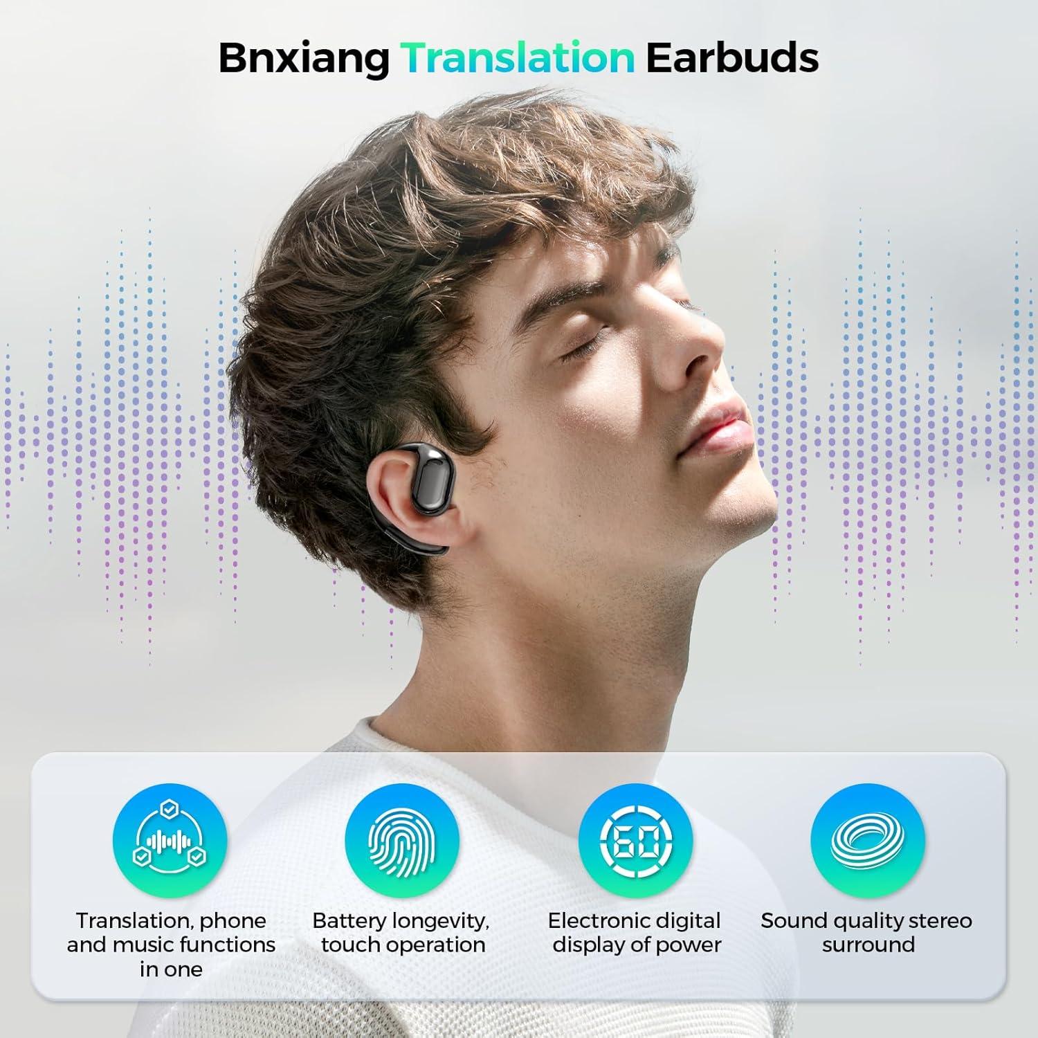 AI Translation Earbuds Real Time - 144 Languages & Accents Translator, Wireless Language Translator Earbuds for Travel, Business, Learning