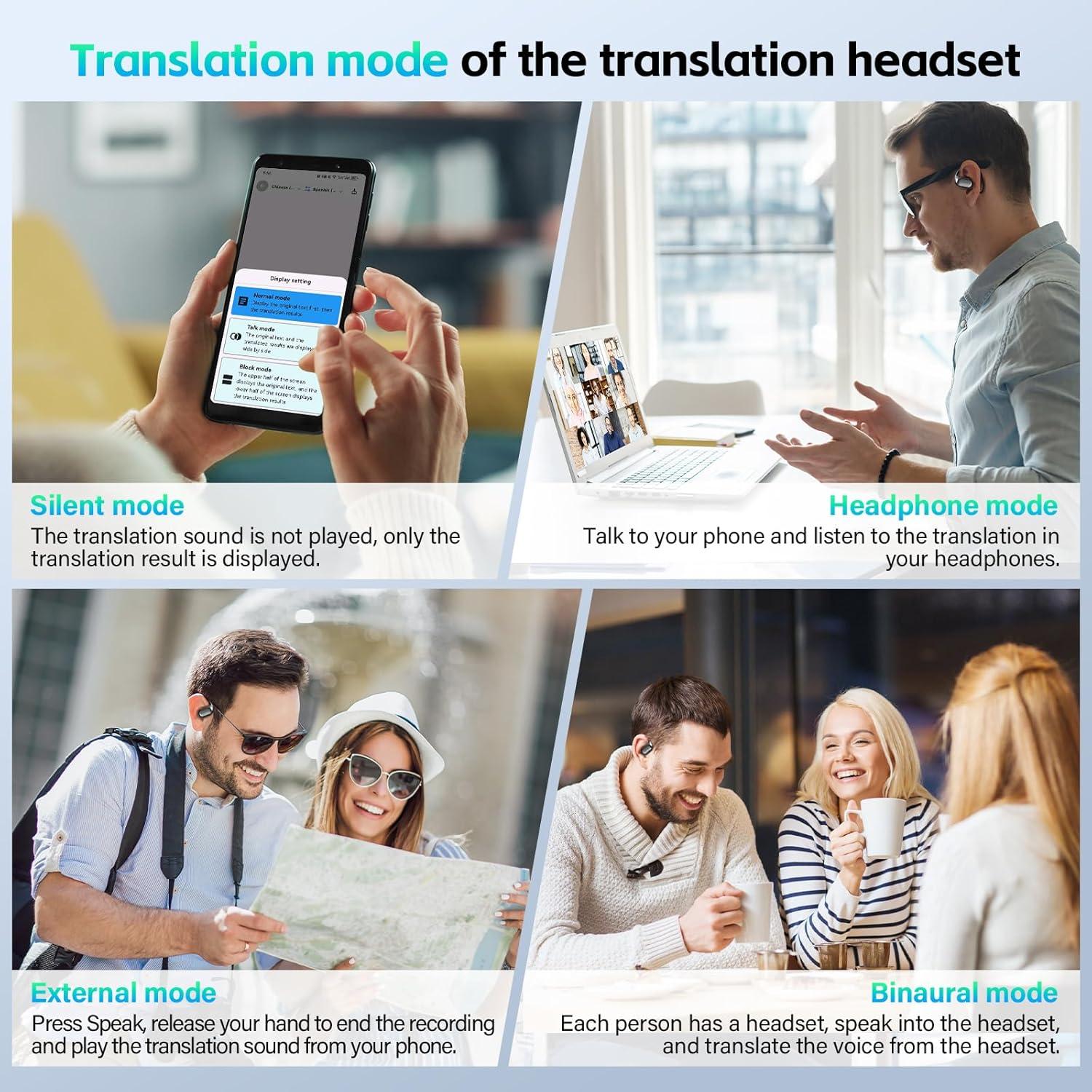 AI Translation Earbuds Real Time - 144 Languages & Accents Translator, Wireless Language Translator Earbuds for Travel, Business, Learning