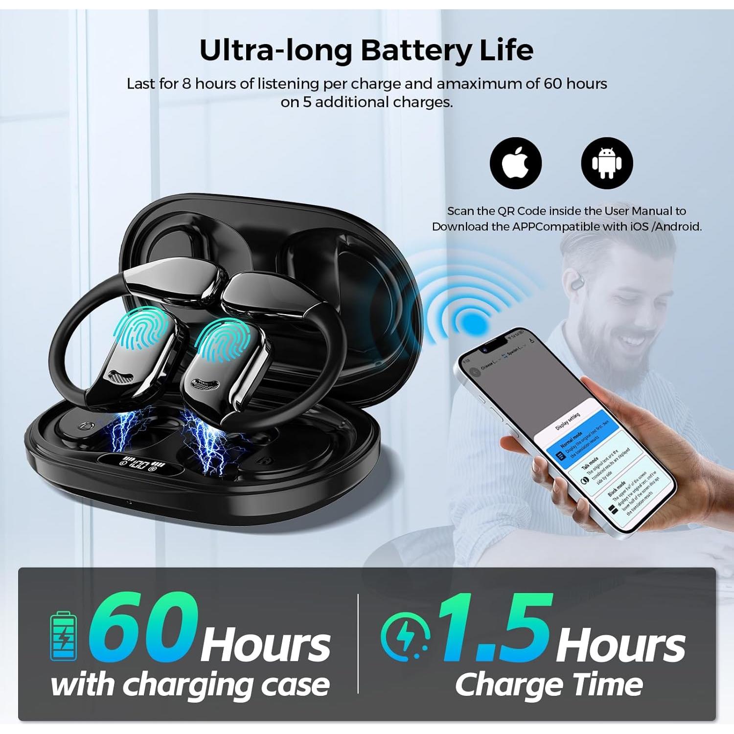 AI Translation Earbuds Real Time - 144 Languages & Accents Translator, Wireless Language Translator Earbuds for Travel, Business, Learning