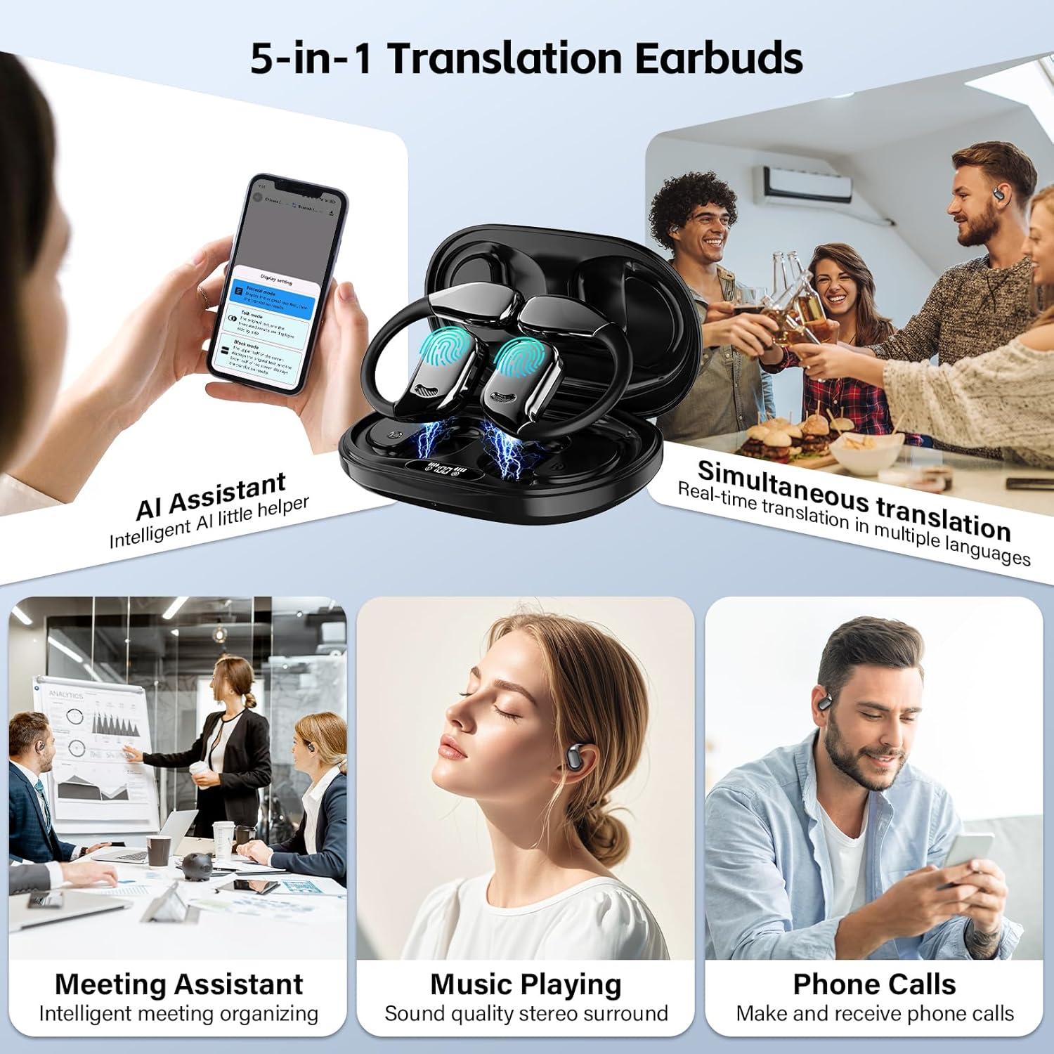 AI Translation Earbuds Real Time - 144 Languages & Accents Translator, Wireless Language Translator Earbuds for Travel, Business, Learning
