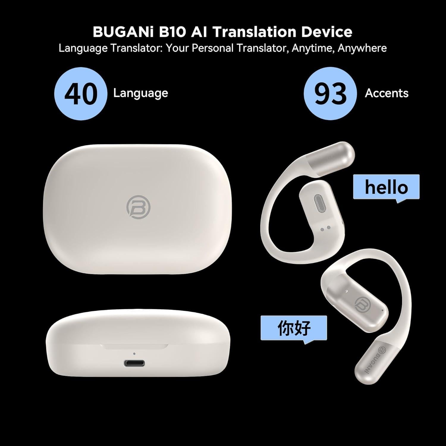 Auriculares Traductores AI BUGANI B10 Bluetooth 5.4 40 Idiomas