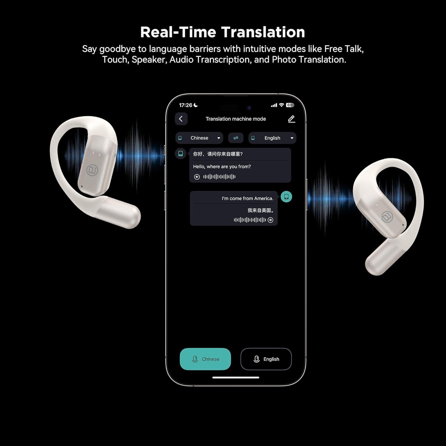 Auriculares Traductores AI BUGANI B10 Bluetooth 5.4 40 Idiomas