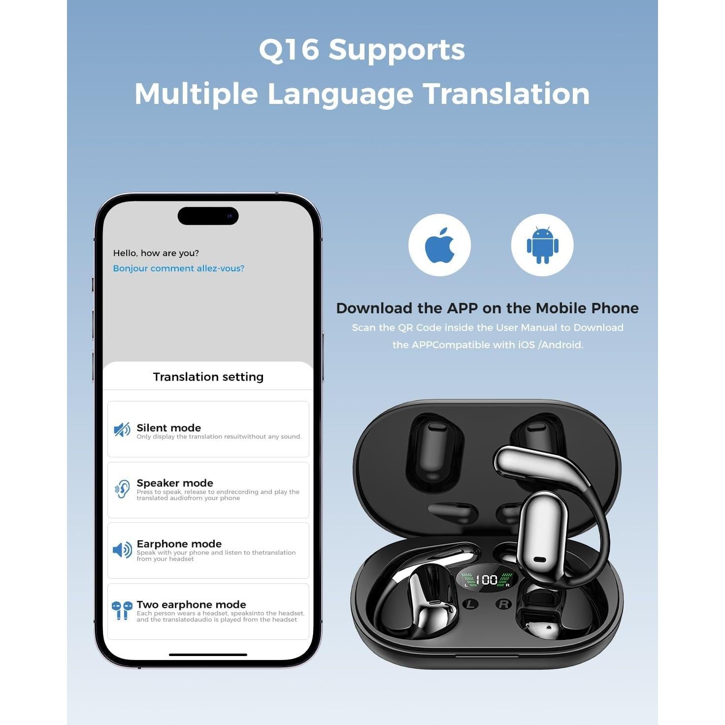 AI Language Translator Earbuds:3-in-1 Translator Earbuds with 150 Languages ​​Real-time Translation and 10 Languages ​​Offline Translation,HiFi,Suitable for Travel Study and Business(Black)