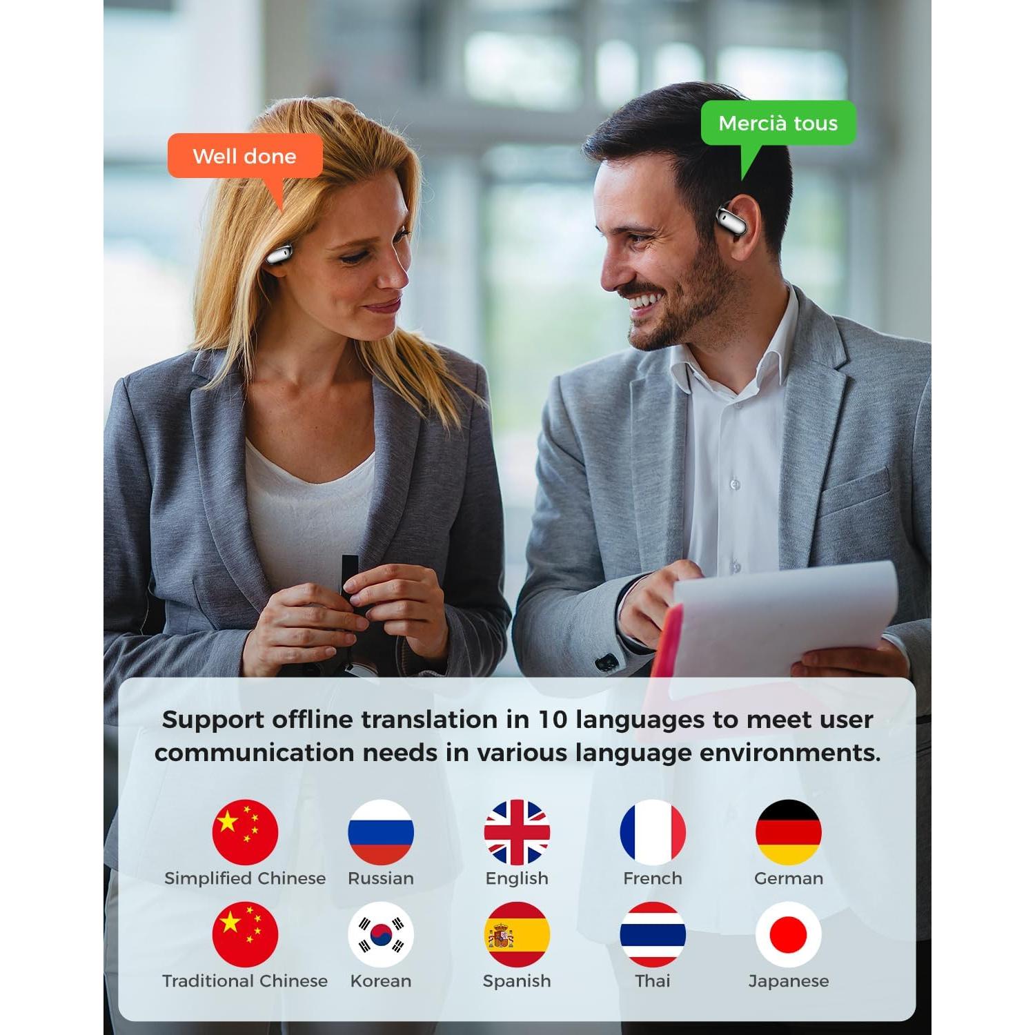 AI Language Translator Earbuds:3-in-1 Translator Earbuds with 150 Languages ​​Real-time Translation and 10 Languages ​​Offline Translation,HiFi,Suitable for Travel Study and Business(Black)