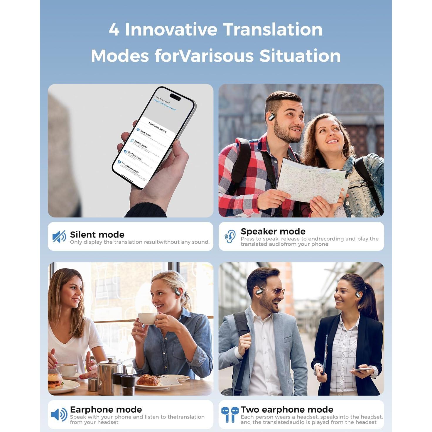 AI Language Translator Earbuds:3-in-1 Translator Earbuds with 150 Languages ​​Real-time Translation and 10 Languages ​​Offline Translation,HiFi,Suitable for Travel Study and Business(Black)