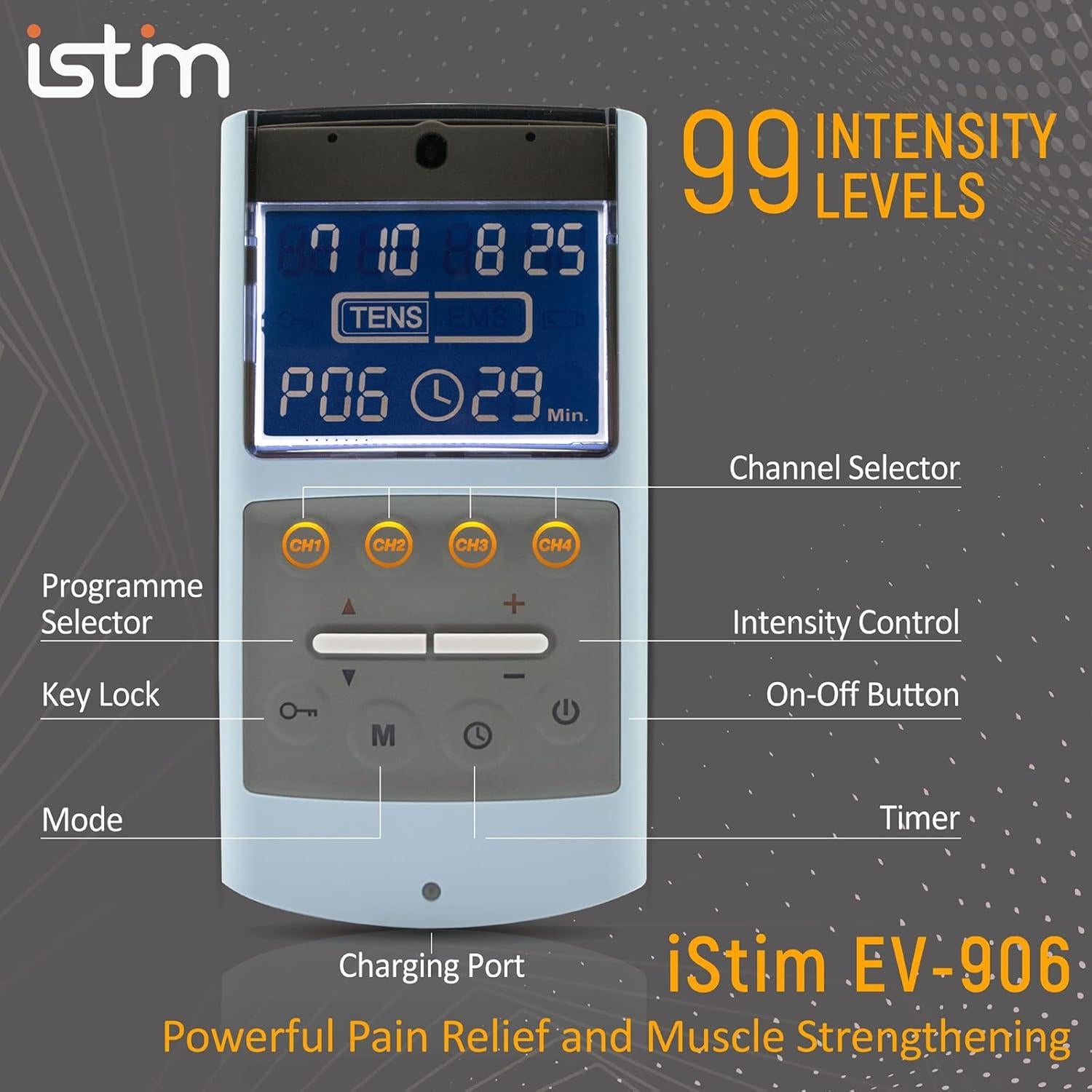 iStim Estimulador Muscular EV-906 TENS EMS Alivio Dolor