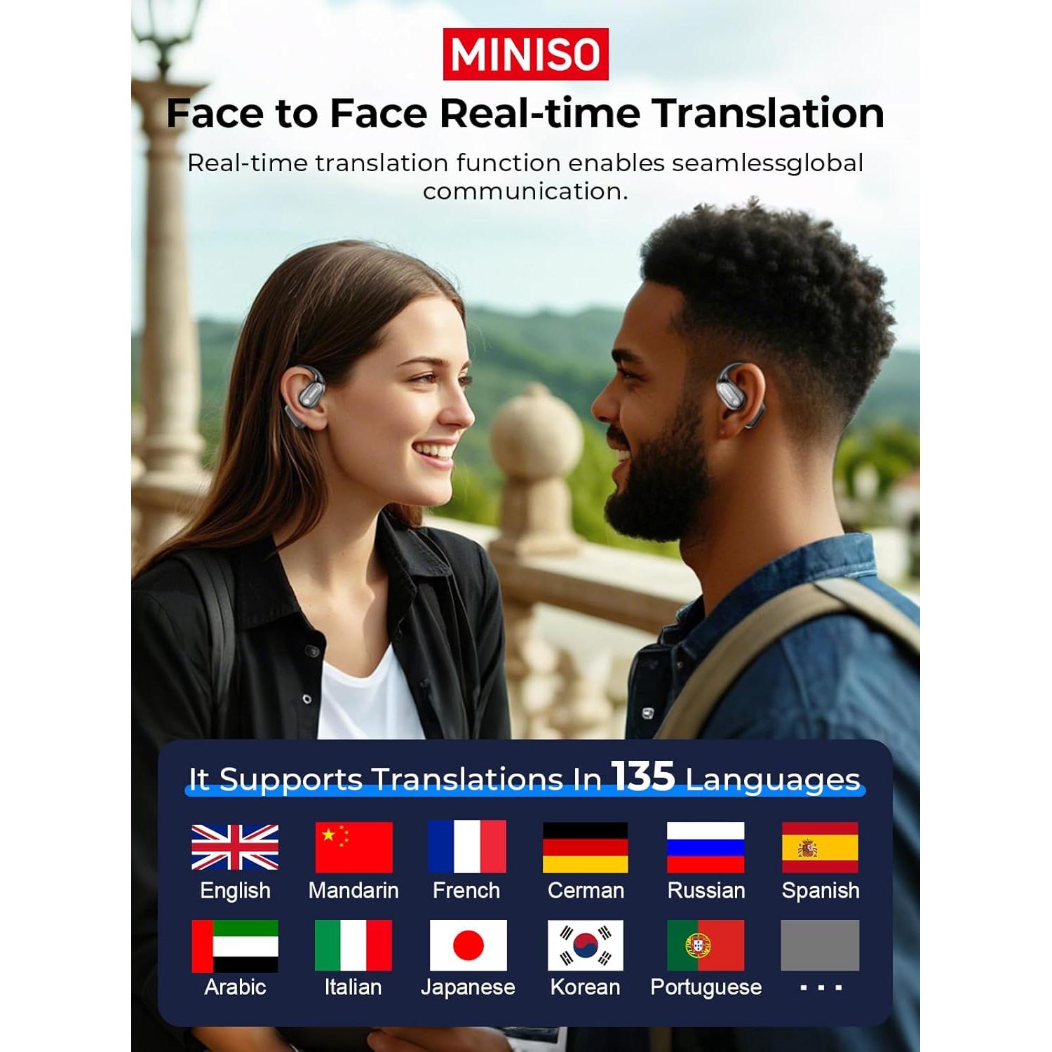 Auriculares Traductores MINISO MS190, Bluetooth 6.0, 135 Idiomas