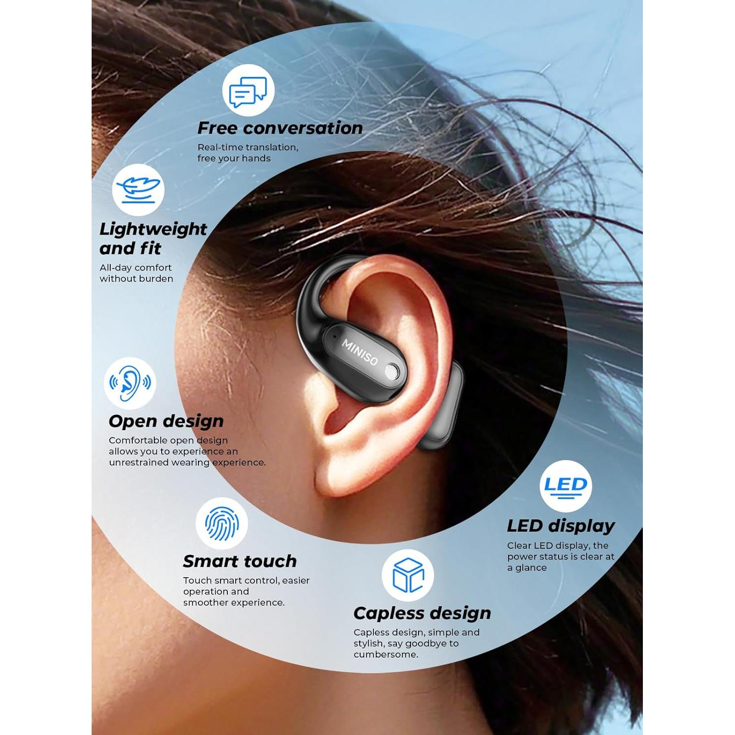 Auriculares Traductores MINISO MS190, Bluetooth 6.0, 135 Idiomas