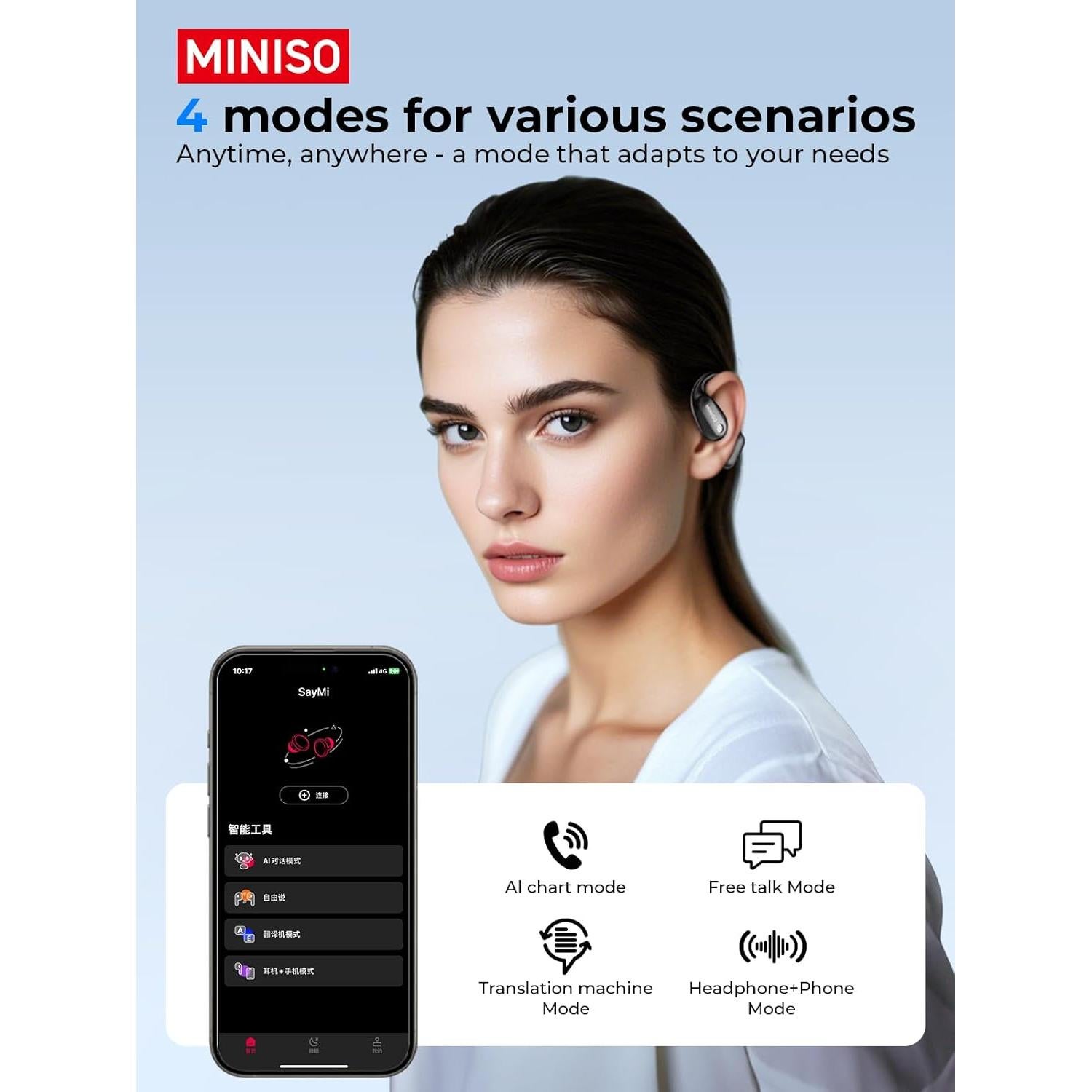 Auriculares Traductores MINISO MS190, Bluetooth 6.0, 135 Idiomas