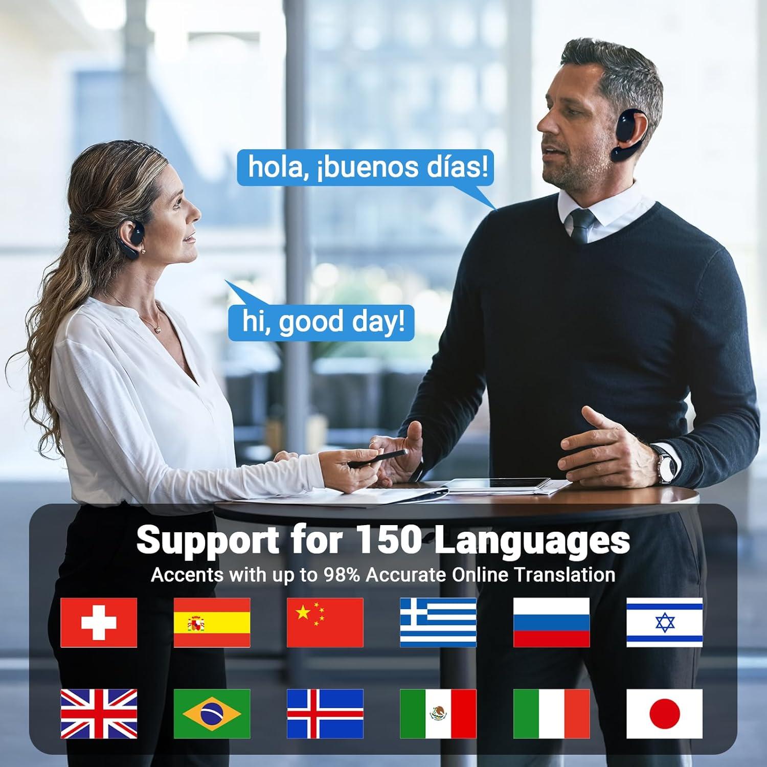 Auriculares Traductores AI Souroyea TE-101 - 150 Idiomas, 10H Batería