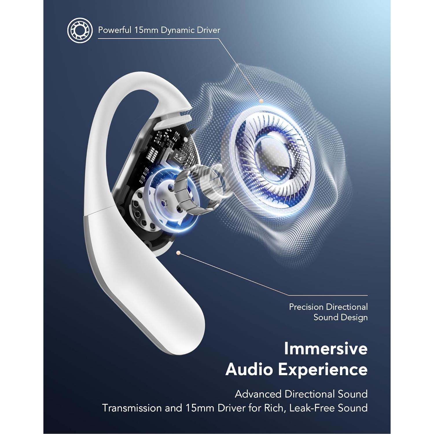 EUQQ AI Language Translation Earbuds, Bluetooth 5.4 Headphones Translator for 144 Languages & Accents, OWS LCD Touch Screen Real-Time Earphones Fit for Travel Business Learning, Silver